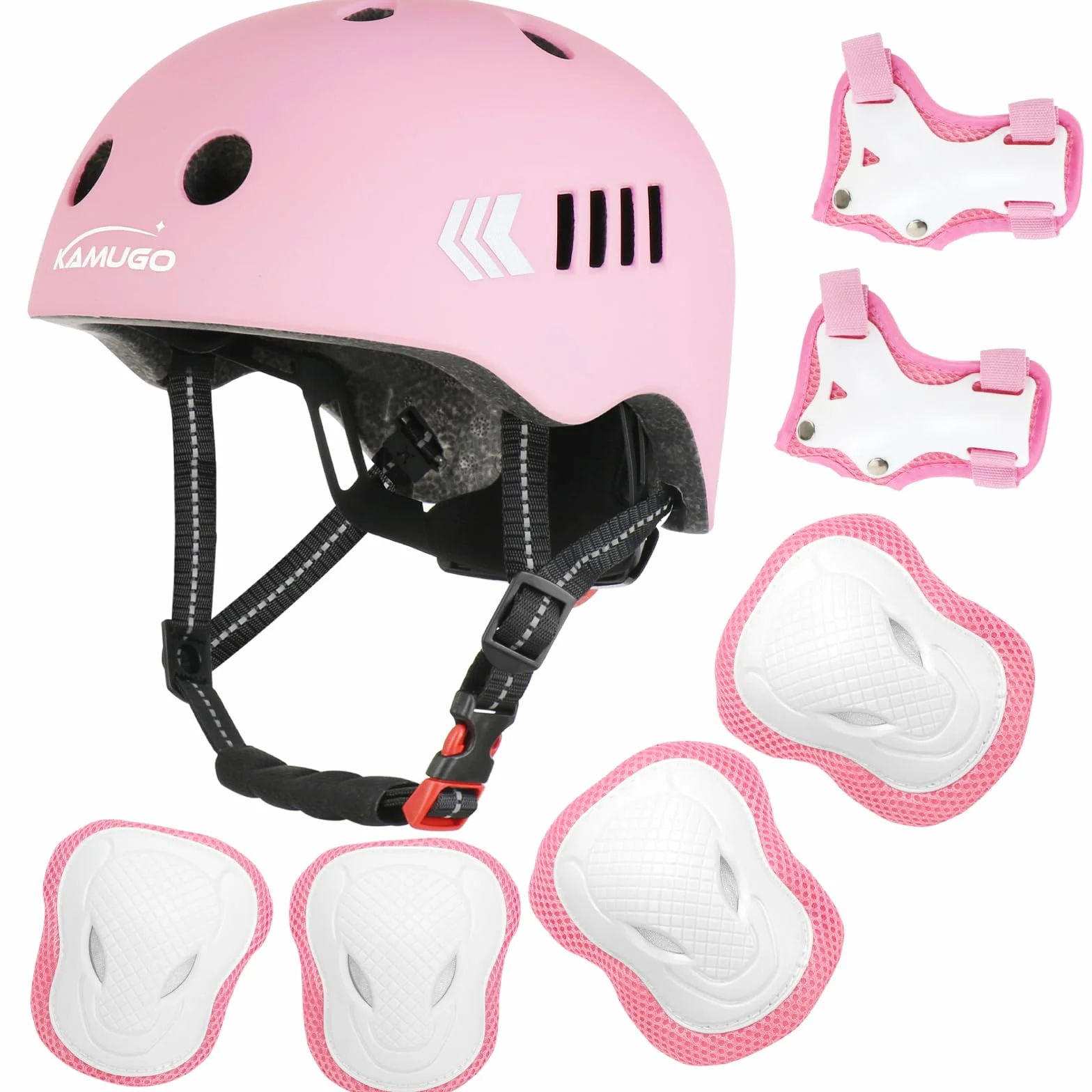 Kamugo Equipo de Protección Ajustable para Niños - Casco, Rodilleras, Coderas, Guantes para Bicicleta, Skateboard y Deportes Extremos