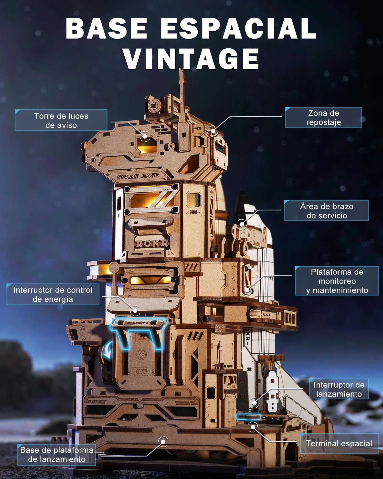 ROKR Puzzle 3D Madera Space Shuttle LKA02 Maquetas para Construir Adultos Cohete