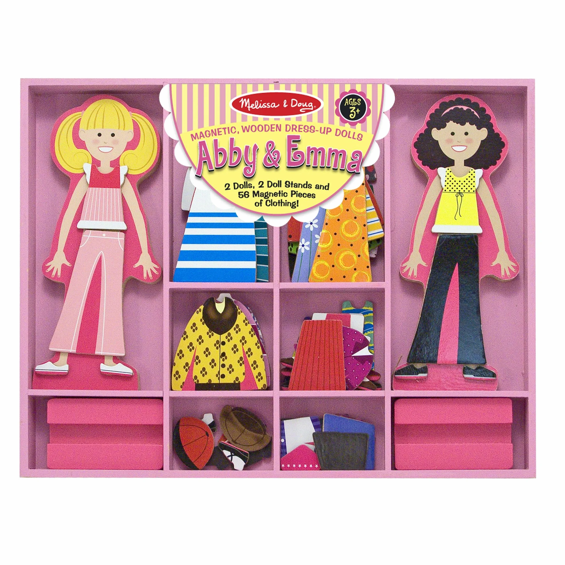 Melissa & Doug - Juego Magnético de Madera Viste a Abby y Emma, 56 Piezas de Ropa y Complementos + 2 Muñecas - 6075162 - Juguetes Niñas 3 años + Regalo Niña 3 años + - Juego Educativo