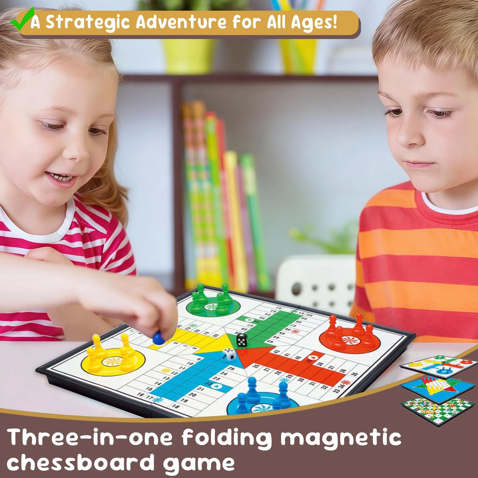 3 en 1 Parchis Magnetico Incluye Serpientes Escaleras, Ajedrez Aviones Ajedrez con Dados, Portátil Ajedrezs para Niños, Juegos Educativos para Toda Familia, Ideales para Viajes por Carretera