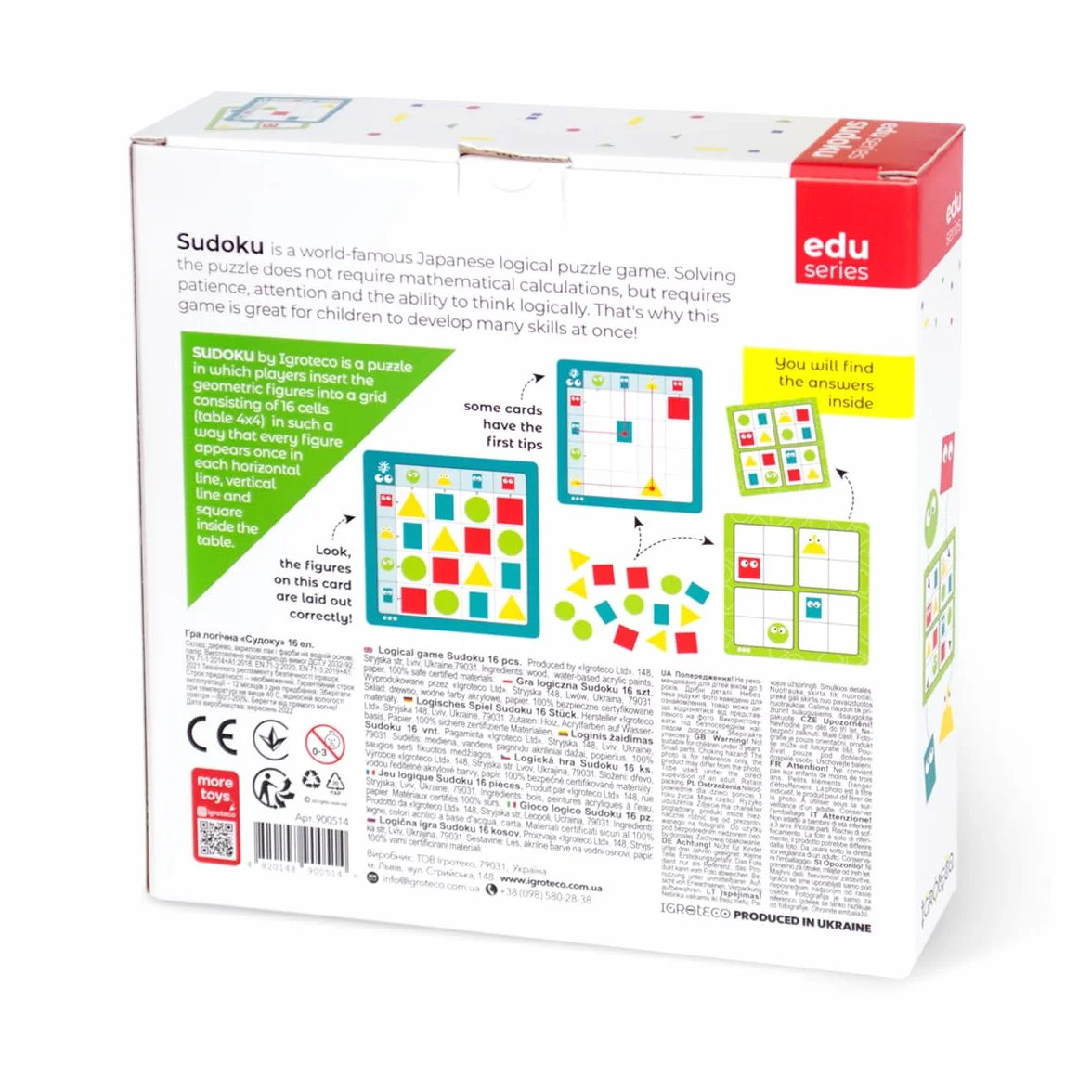 Sudoku Geométrico de Madera – Juguete Educativo 16 Piezas 20 Tareas – Estimula Lógica y Motricidad Fina – Desde 3 Años