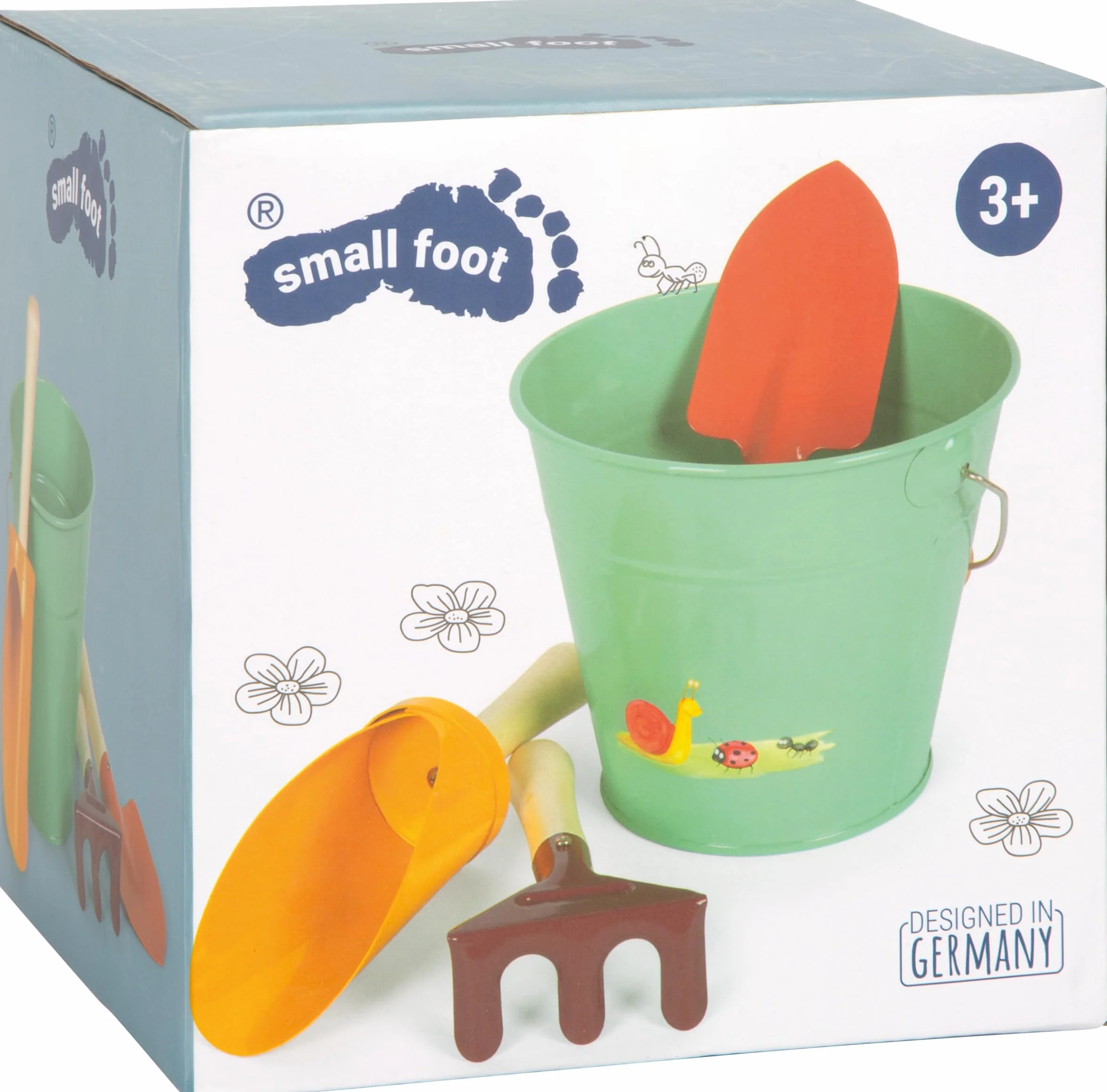 small foot Pala de Mano con balde Tiny Garden, Set jardín, Arena, Madera, Metal, niños Partir de 3 años, 12665, Multicolor