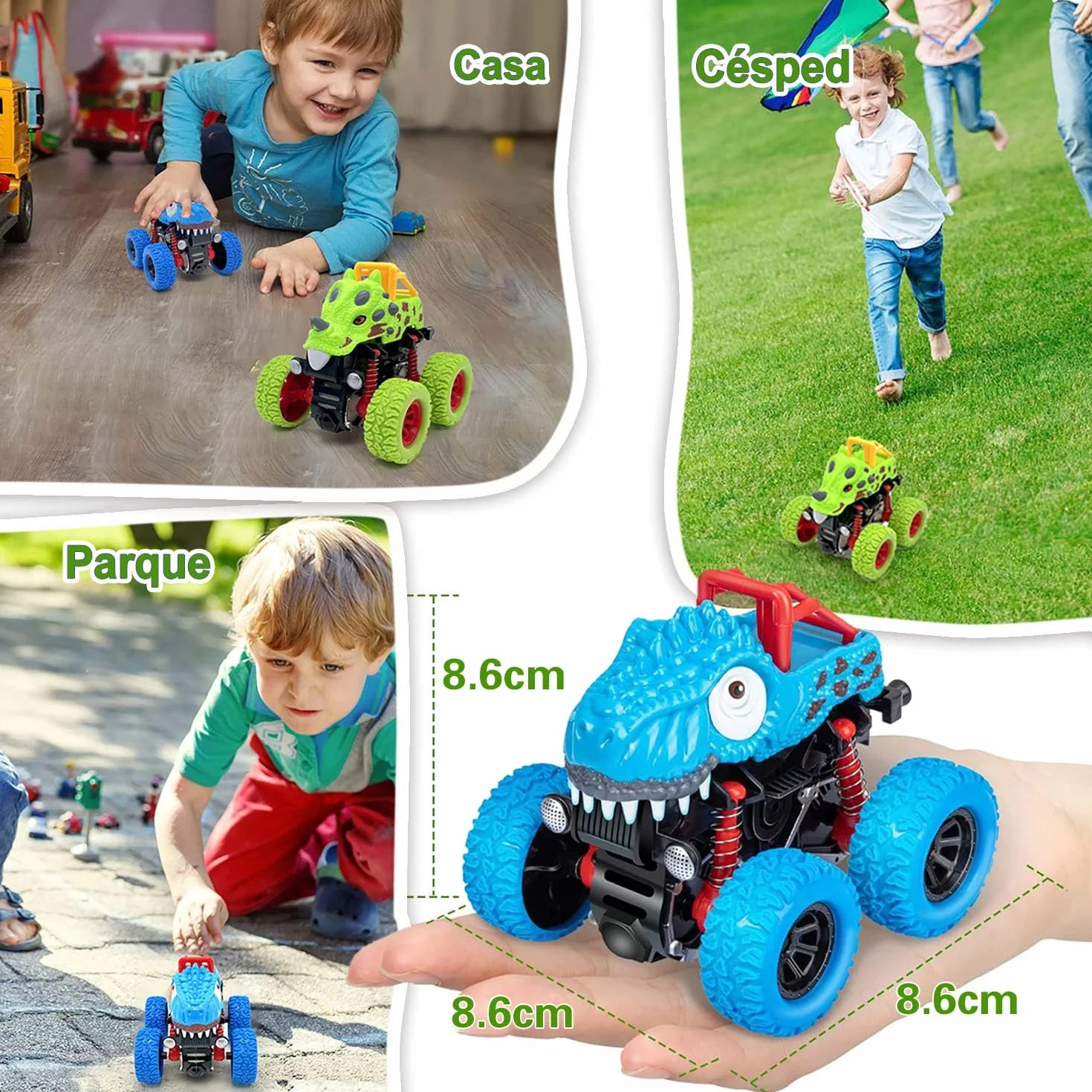 Coches para Niños 2 Años, Pack de 2 Dinosaurios Coches Juguetes Niños 2 3 Años con Impulsados Fricción, Monster Truck Coches Cars Camion Juguete Regalos Niños 2 3 4 5 Años