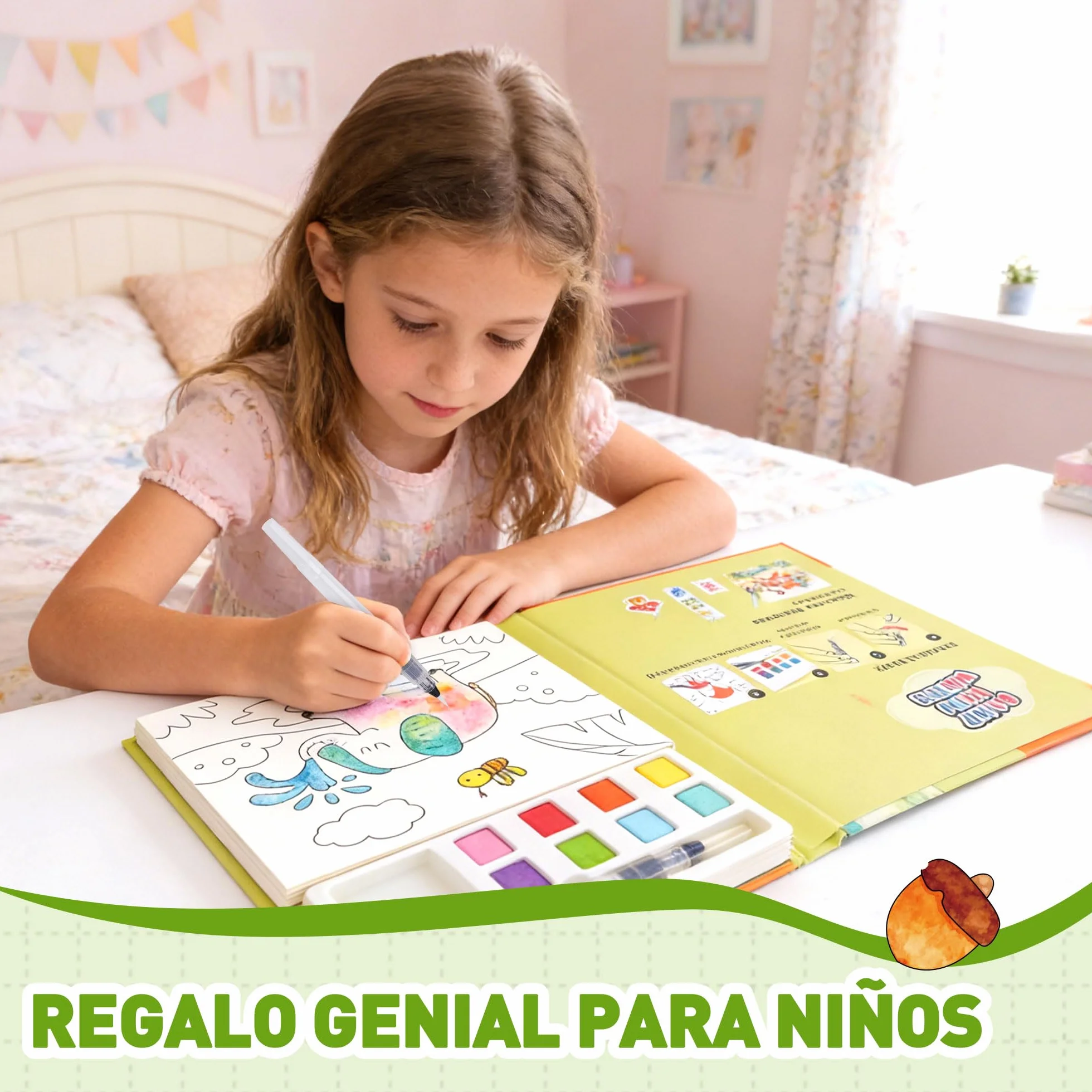 YPLUS Libro de Pintura con Agua para Niños 3-6 Años, Libro para Colorear Reutilizable con 8 Colores y Pincel de Agua, Juguete Creativo y Educativo, Regalo Infantil, Tema Animales