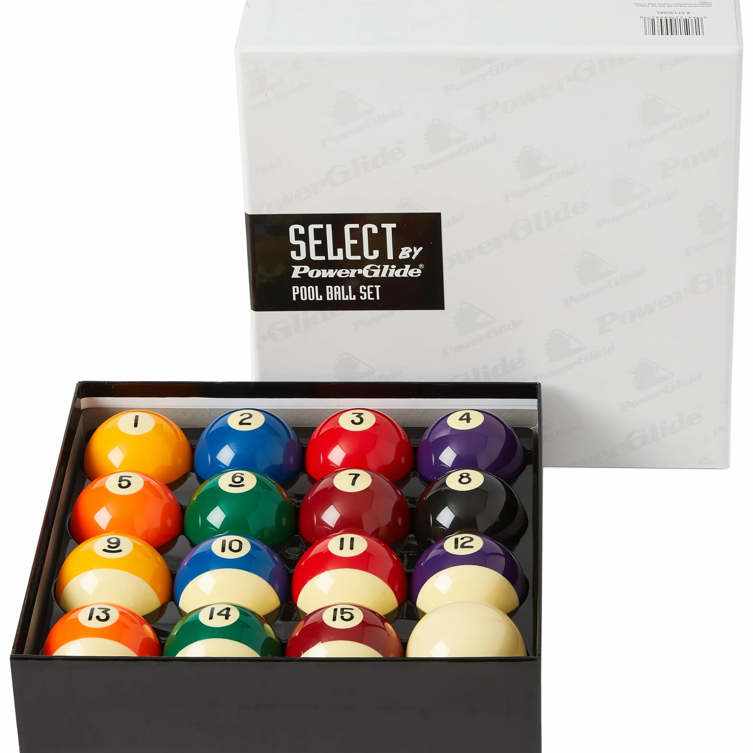PowerGlide 16 Ball Pool Billiards Set Spots and Stripes Tournament 2 1/4'' Full Size Boxed