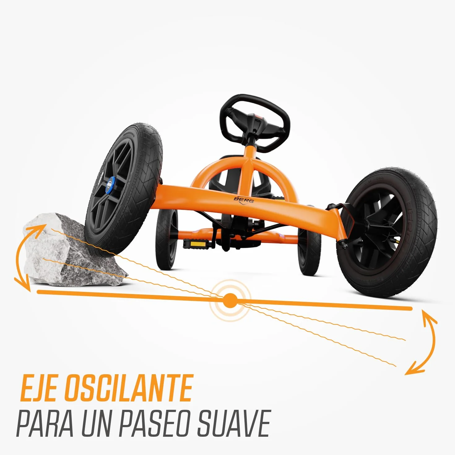 BERG Kart a Pedales Buddy B-Orange | 3-8 años, cuadro resistente, asiento regulable, volante regulable