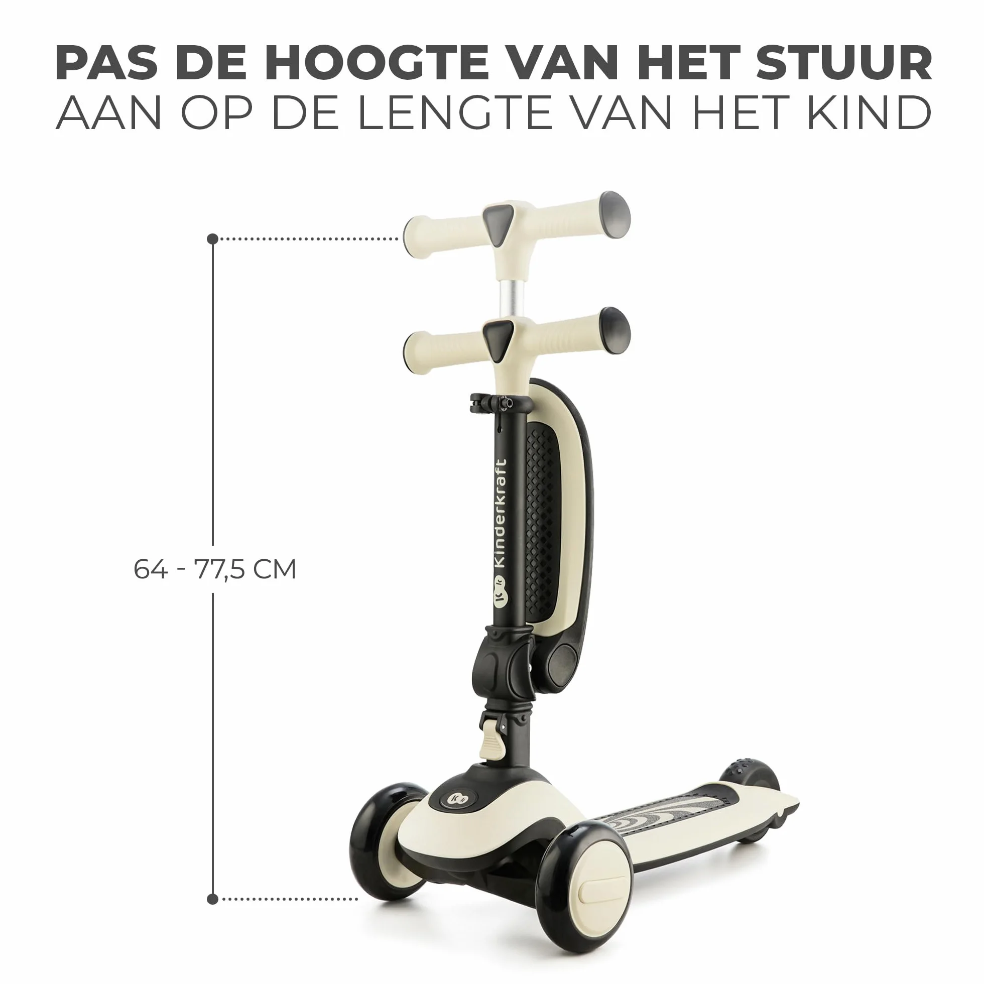 Kinderkraft Halley, Patinete 2 en 1, para Niños, Ajustable, Draisienne, Triciclo, Multifuncional, Bici, 3 Ruedas, LED, De 2 años hasta 50 Kilos, Blanco