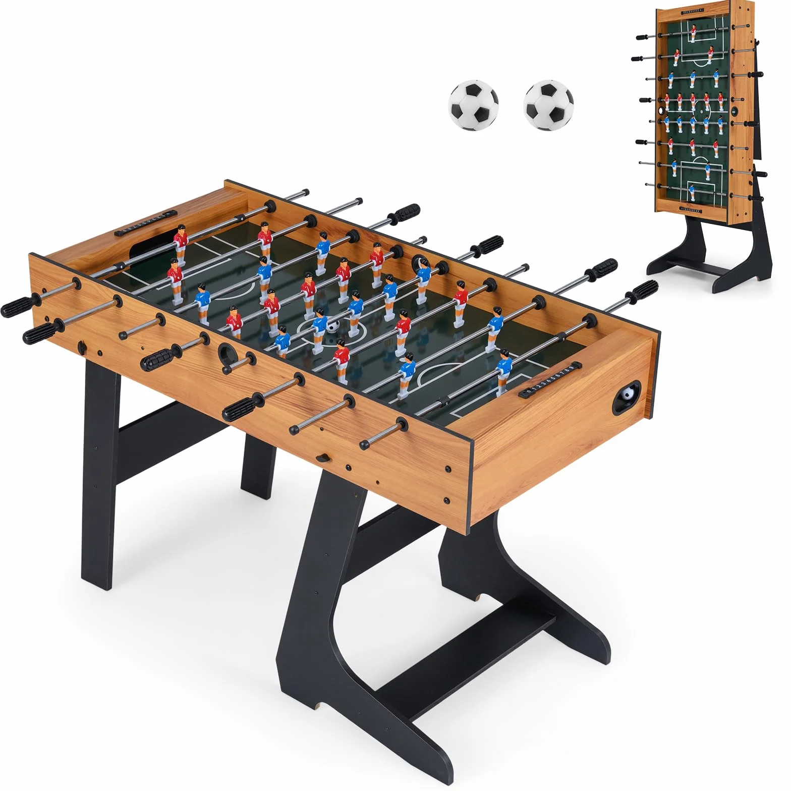 COSTWAY Mesa de Futbolín Plegable de Madera con 22 Jugadores, 121 x 60,5 x 81 cm