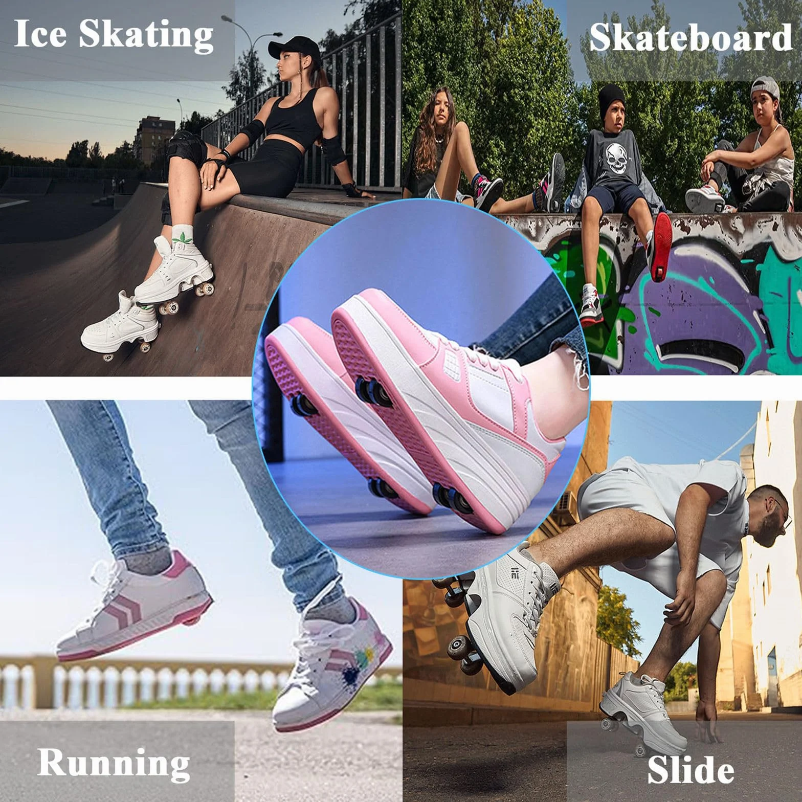 Surwin Zapatillas con Ruedas Niña, Zapatos 2 en 1 Skateboard con Hebilla de Nailon
