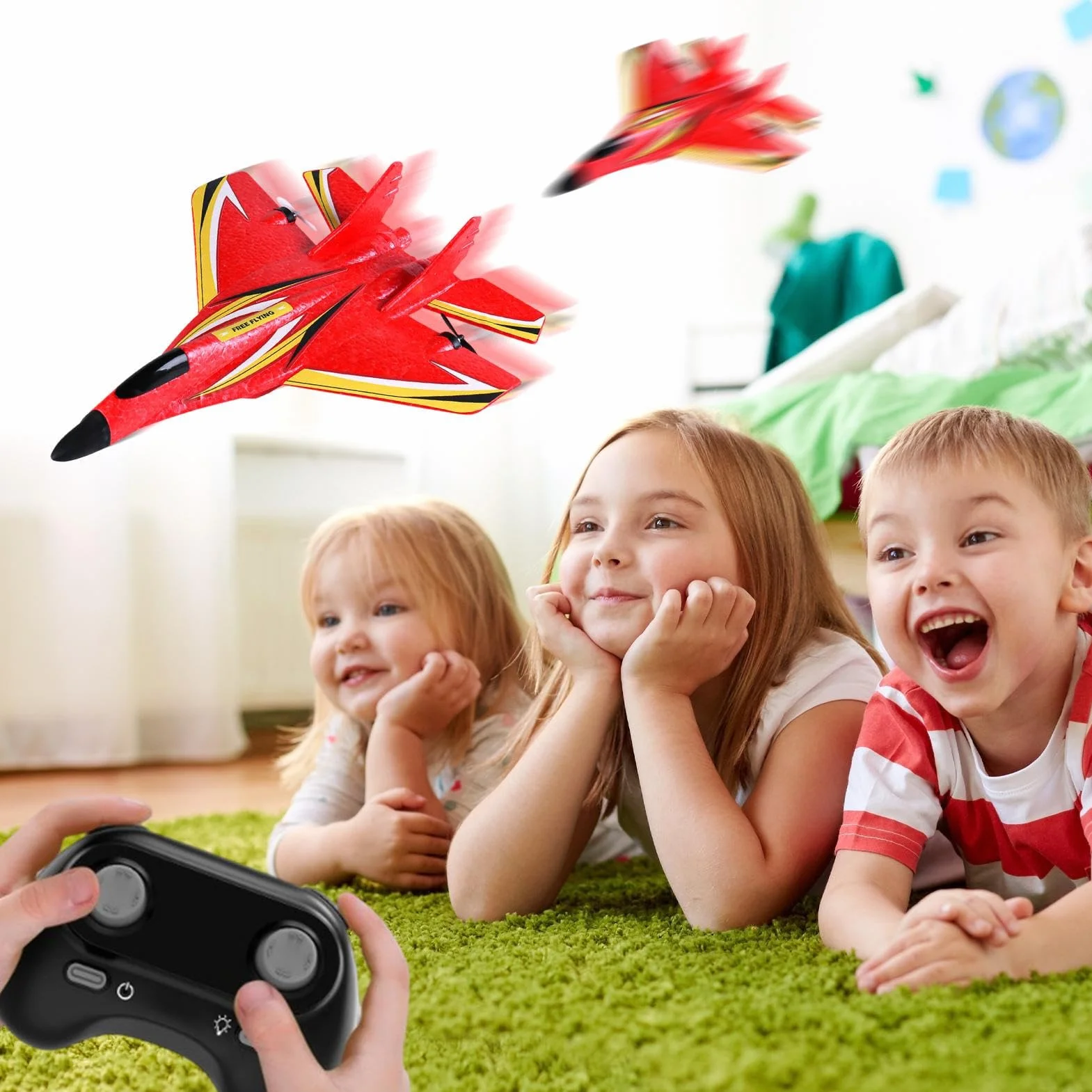 Genérico Avión RC - Kit de avión de Control Remoto con luz LED | Impermeable de 2,4 GHz, Caza acrobático de Doble Motor | Educativo al Aire Libre para niños y Adultos