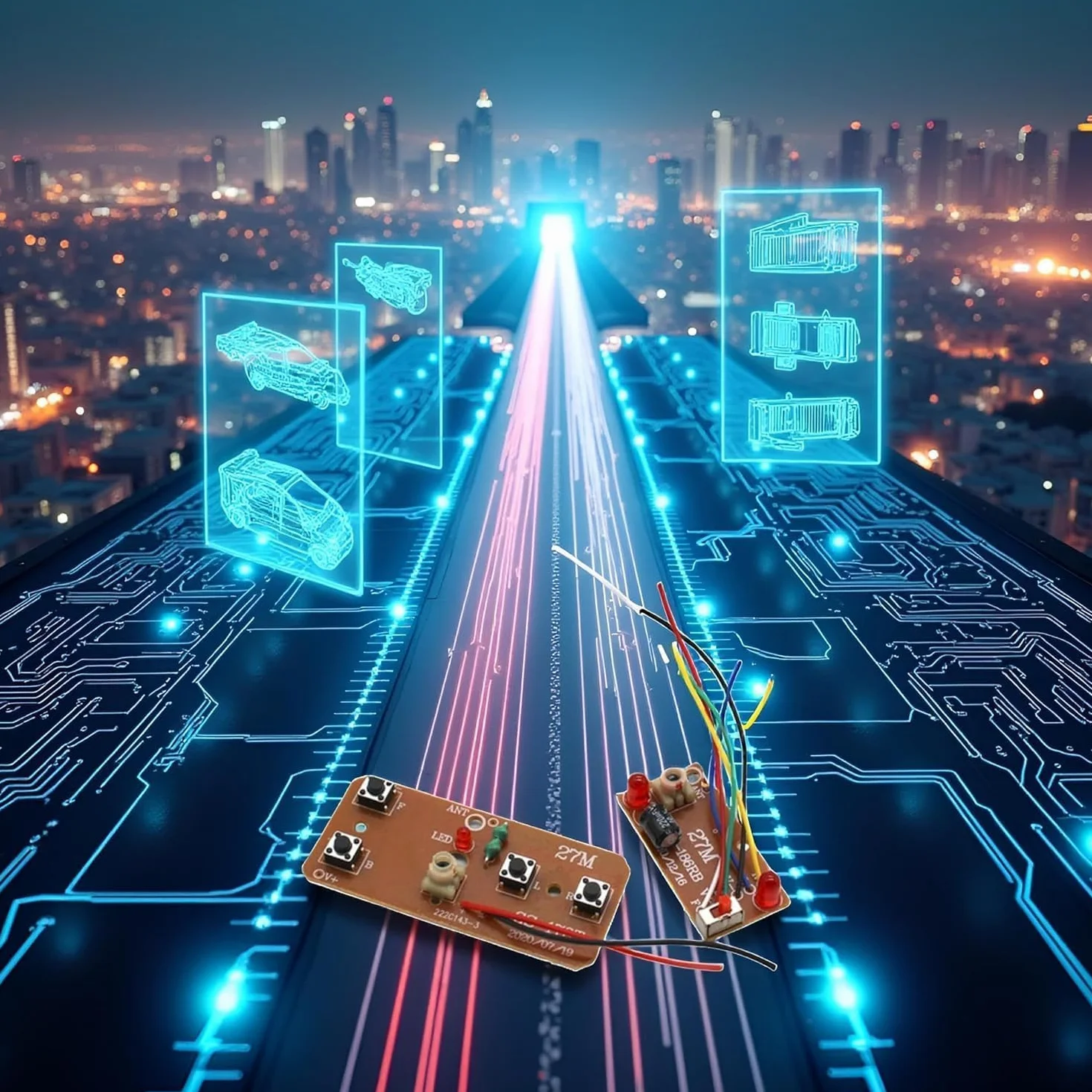 Placa de control remoto de 4 vías de 27 MHz, transmisor y receptor RC bidireccional, accesorios de modelo de robot de coche para piezas de proyectos de bricolaje (control de 2 motores)