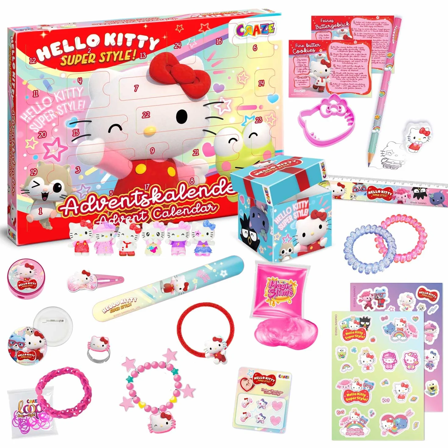 CRAZE Hello Kitty Calendario de Adviento con Juguetes y Accesorios para Niños y Niñas - Calendario de Navidad con 24 Sorpresas de Hello Kitty