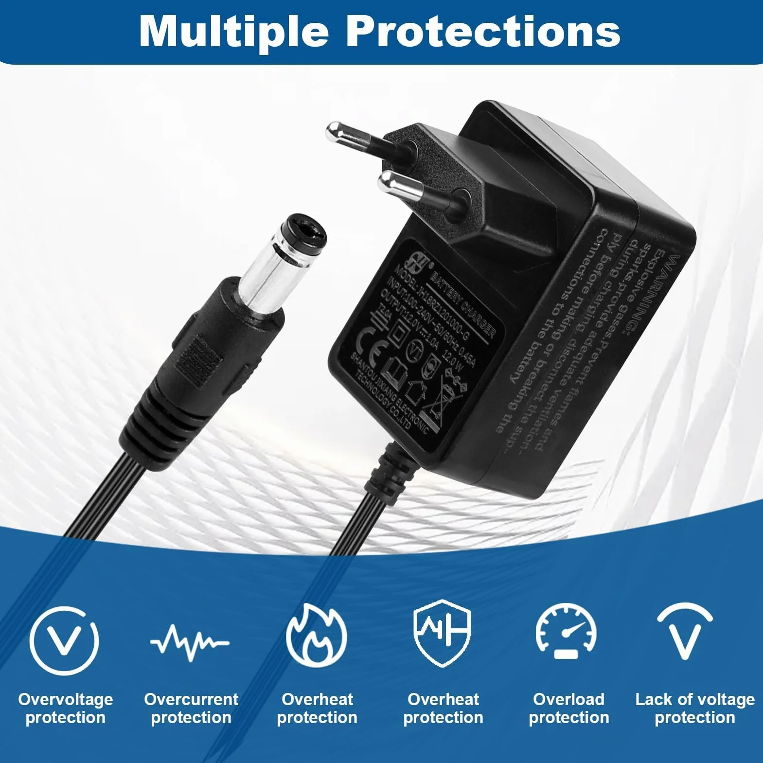 12V 1A Cargador para Coches Eléctricos Niños, Adaptador de Corriente EU para Juguetes Eléctricos SUV, ATV, Moto, Quad, Tractor y Otros 12V 1000mA Vehículos Infantiles, Cable 1.5 m Negro