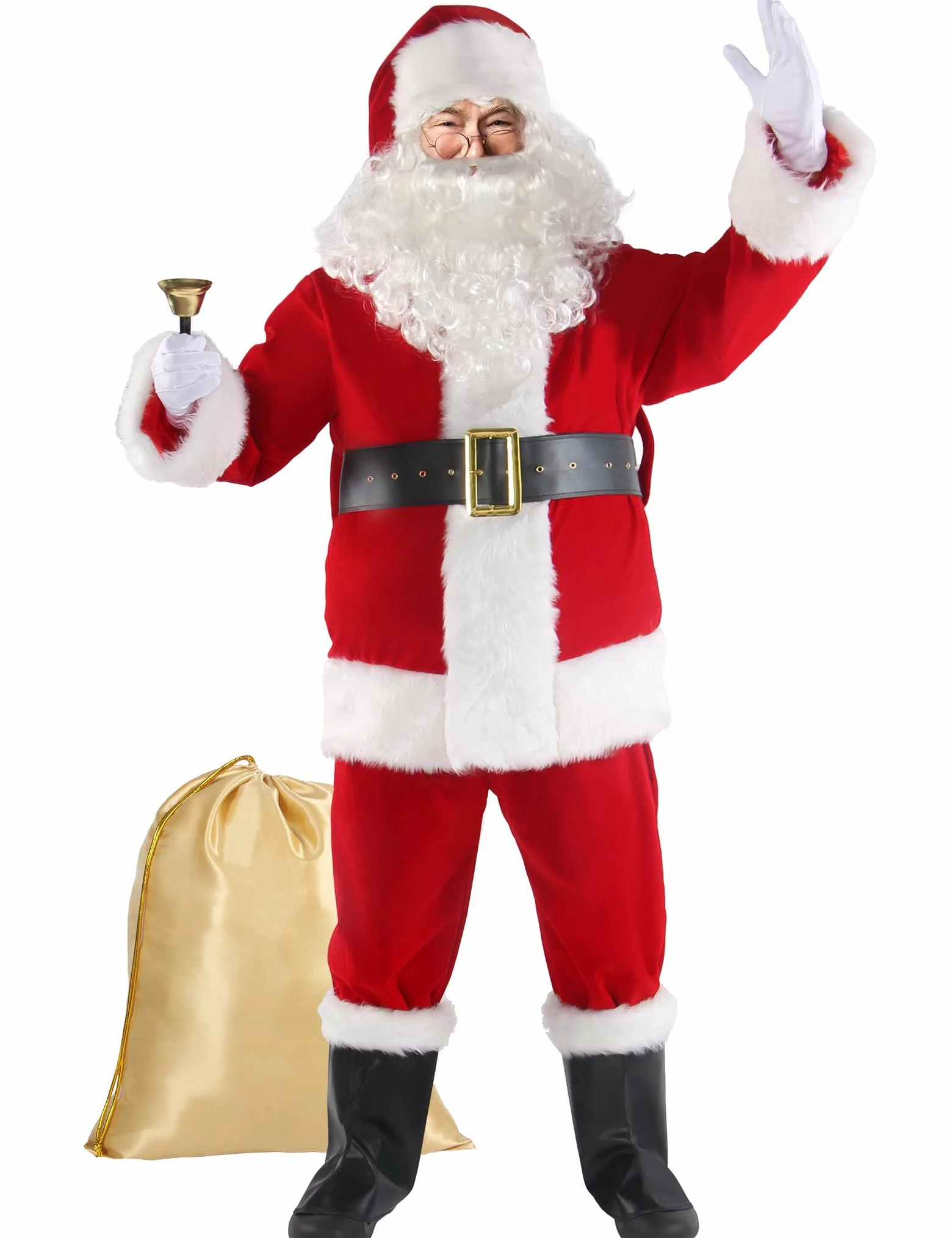 Disfraz de Papá Noel navideño para hombre adulto, 11 piezas, traje de terciopelo de lujo, traje de Papá Noel para fiesta de Navidad, cosplay