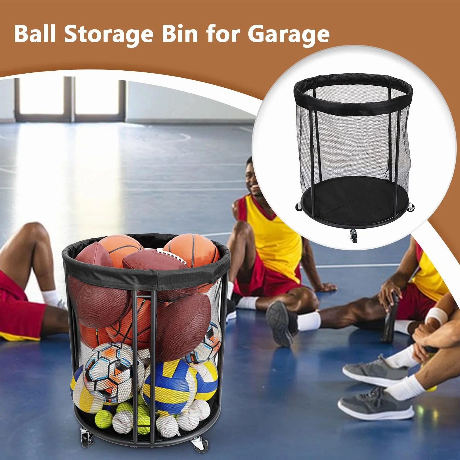 Organizador de Balones Deportivos Portátil con Malla de Gran Capacidad para Exterior Jardín
