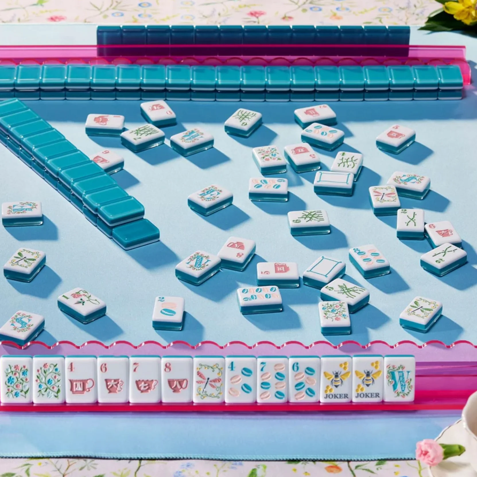 Genérico Juego de Mahjong, Juego de Azulejos de Mahjong de múltiples Temas con Bolsa de Transporte, Dados