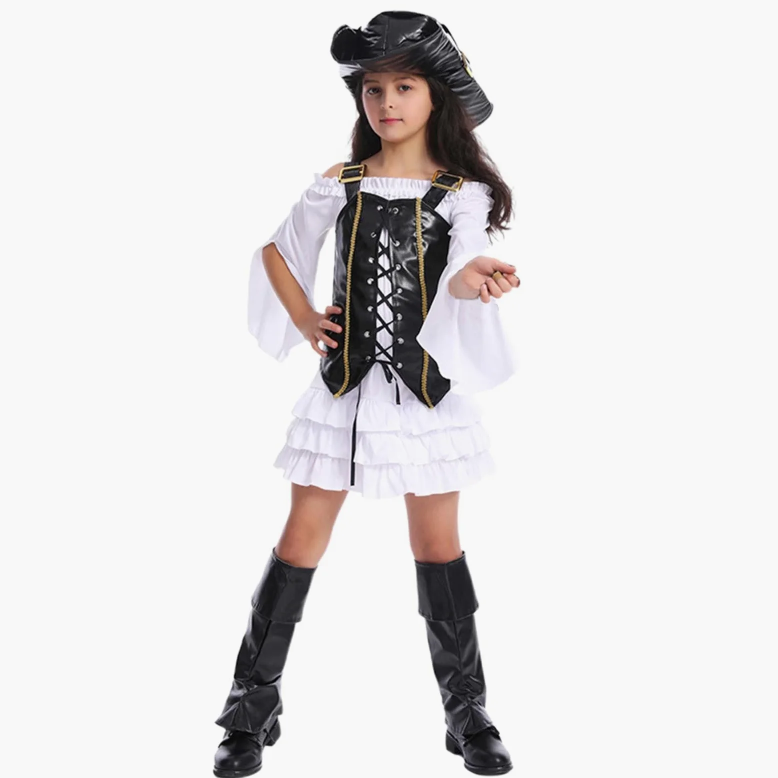 Genérico Disfraz Infantil para Niñas Atuendo de Cosplay para Halloween y Temáticas Conjunto de Ropa de Juego de Rol con Camiseta Estampada y Pantalón Corto