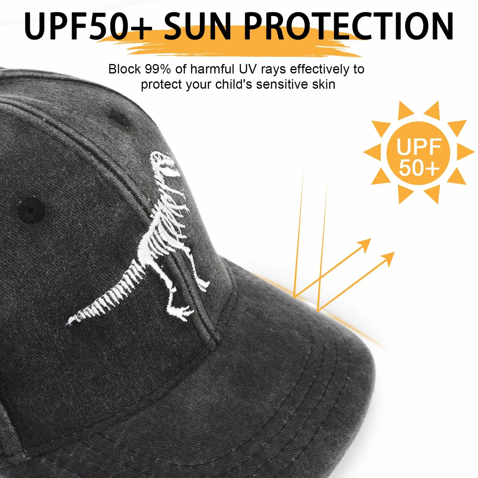 Gorra de Béisbol para Niños con Protección UV y Patrón de Dinosaurio Ajustable