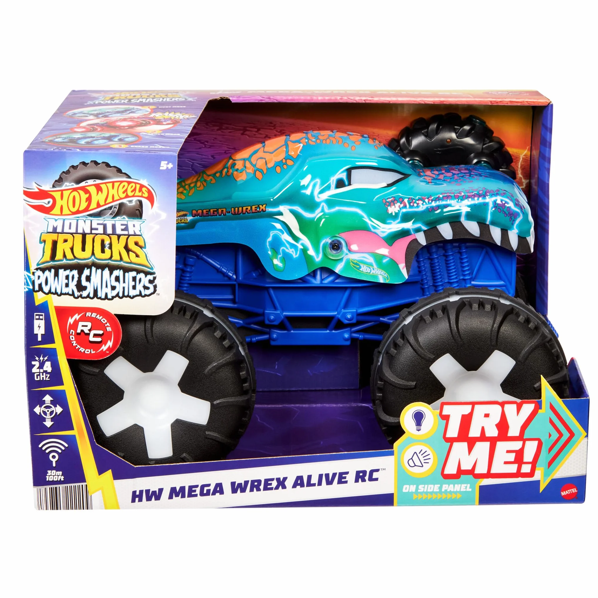 Hot Wheels Monster Trucks Mega-Wrex Coche Teledirigido Radio Control con Luces Sonidos 3 Modos Juego +5 Años JBD90
