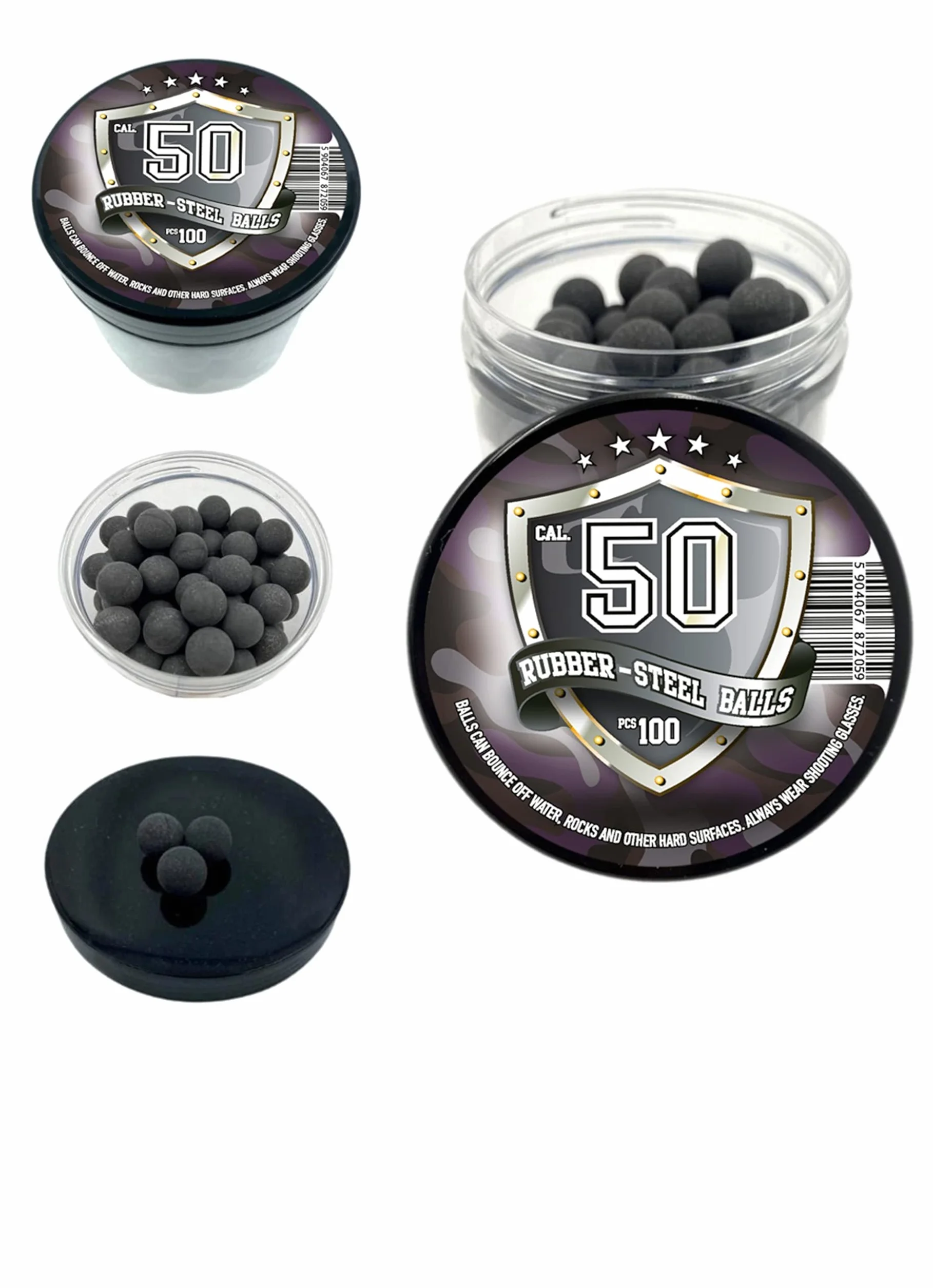 Bolas de Goma-Acero .50 Caliber 100 Piezas 2,7 Gramos Paintballs Reutilizables Reballs Powerballs para Pistolas de Defensa