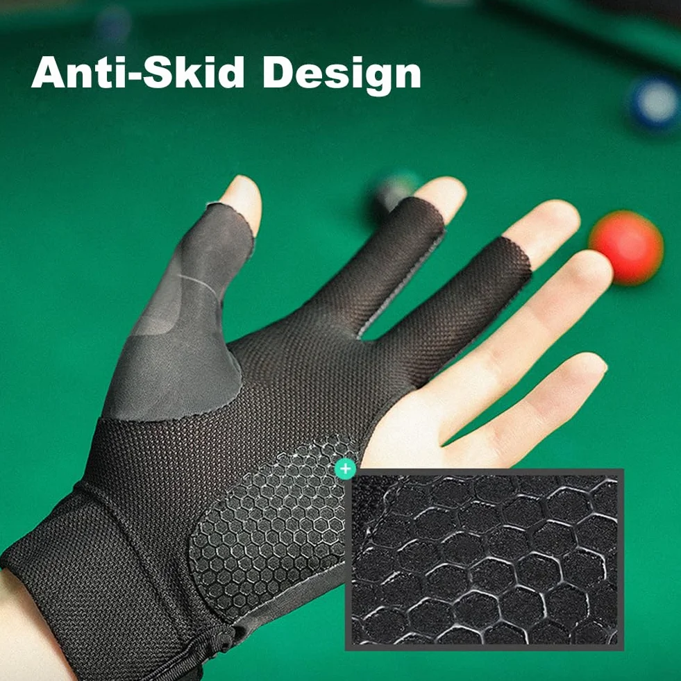 Tokaneit Guante de Billar Transpirable Antideslizante Ajustable Sin Dedos Negro Gris
