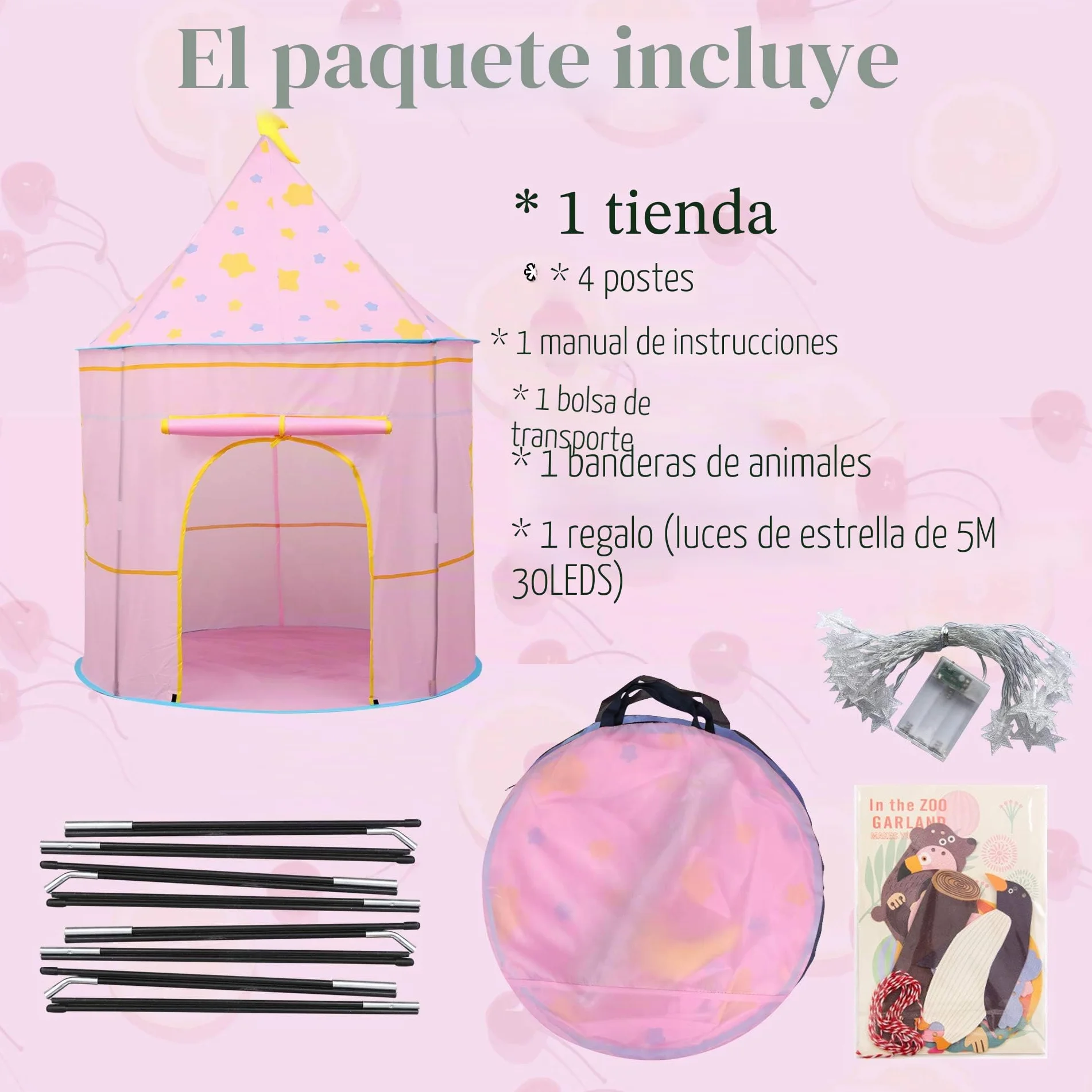 Carpa para niños,con Luces de Estrellas Castillo,Tienda para Niños, Playhouse Toy para Juegos de Interior y Exterior,Navidad & Cumpleaños Regalos para Niños Chico Niña (Rosa Luna)