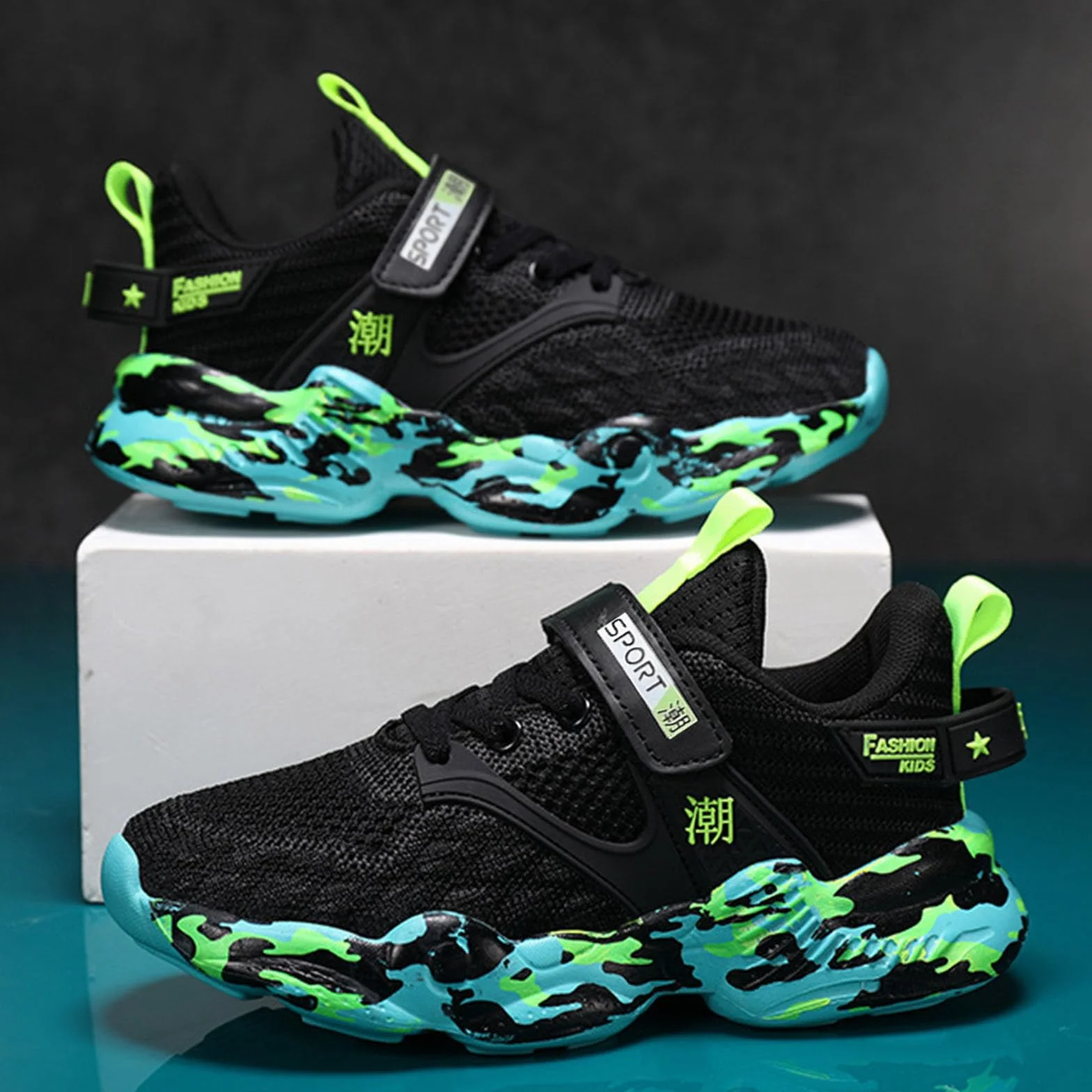 Zapatillas de deporte para niños con doble malla y suela gruesa transpirables