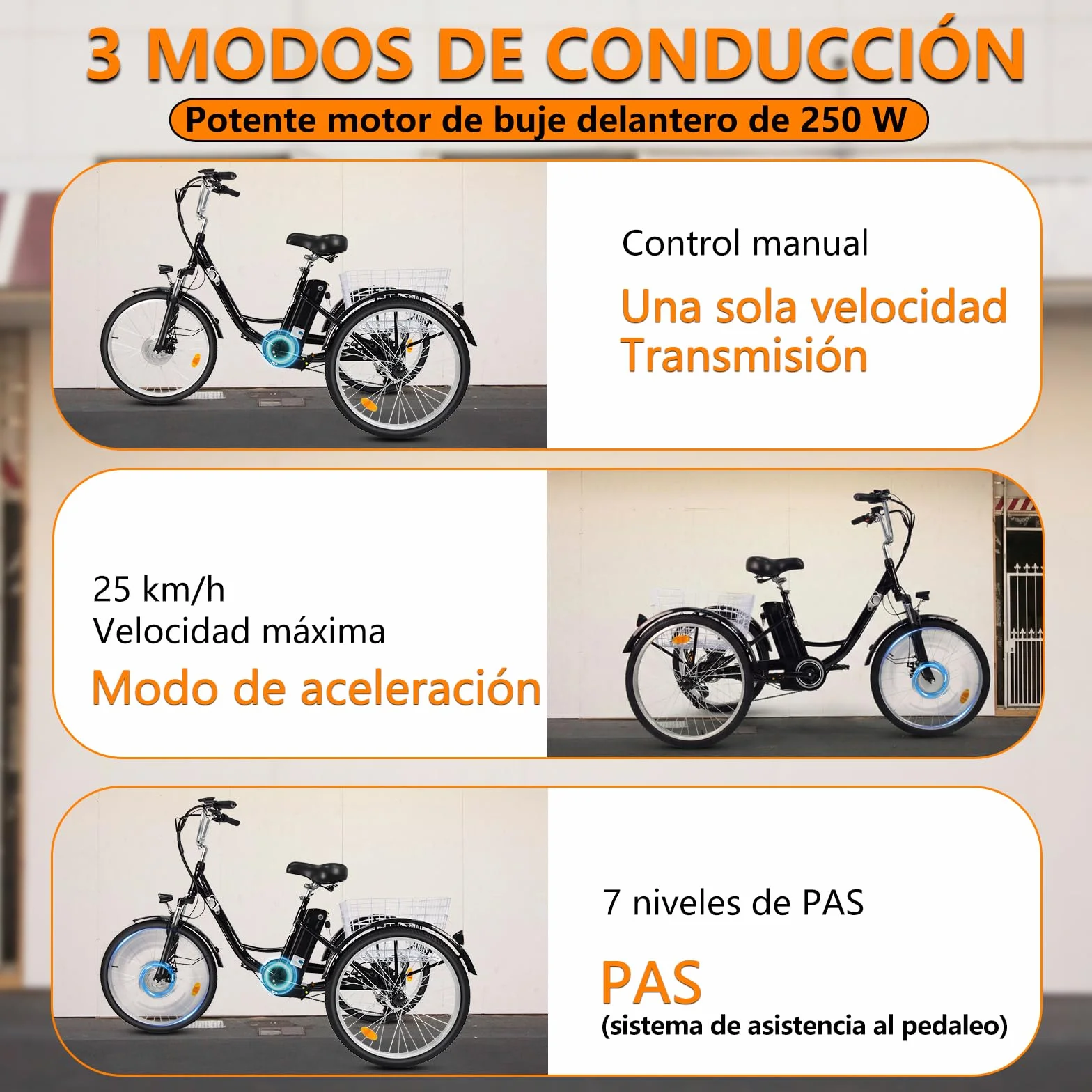 Triciclo eléctrico para adultos, 24 pulgadas, plegable, para hombre y mujer, 3 ruedas, con batería de litio de 36 V, 15 Ah, motor de 250 W, pantalla LCD, velocidad 25 km/h