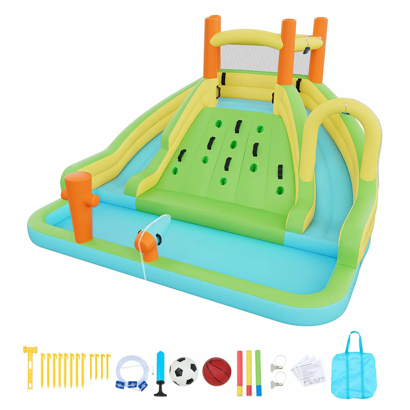 VEVOR Castillo Hinchable con Soplador 405 x 347 x 255 cm, Parque Infantil Inflable con 2 Toboganes Acuáticos, Piscina de Chapoteo, Muro de Escalada y Zona de Rebote para 3 a 4 Niños de 3 a 8 Años
