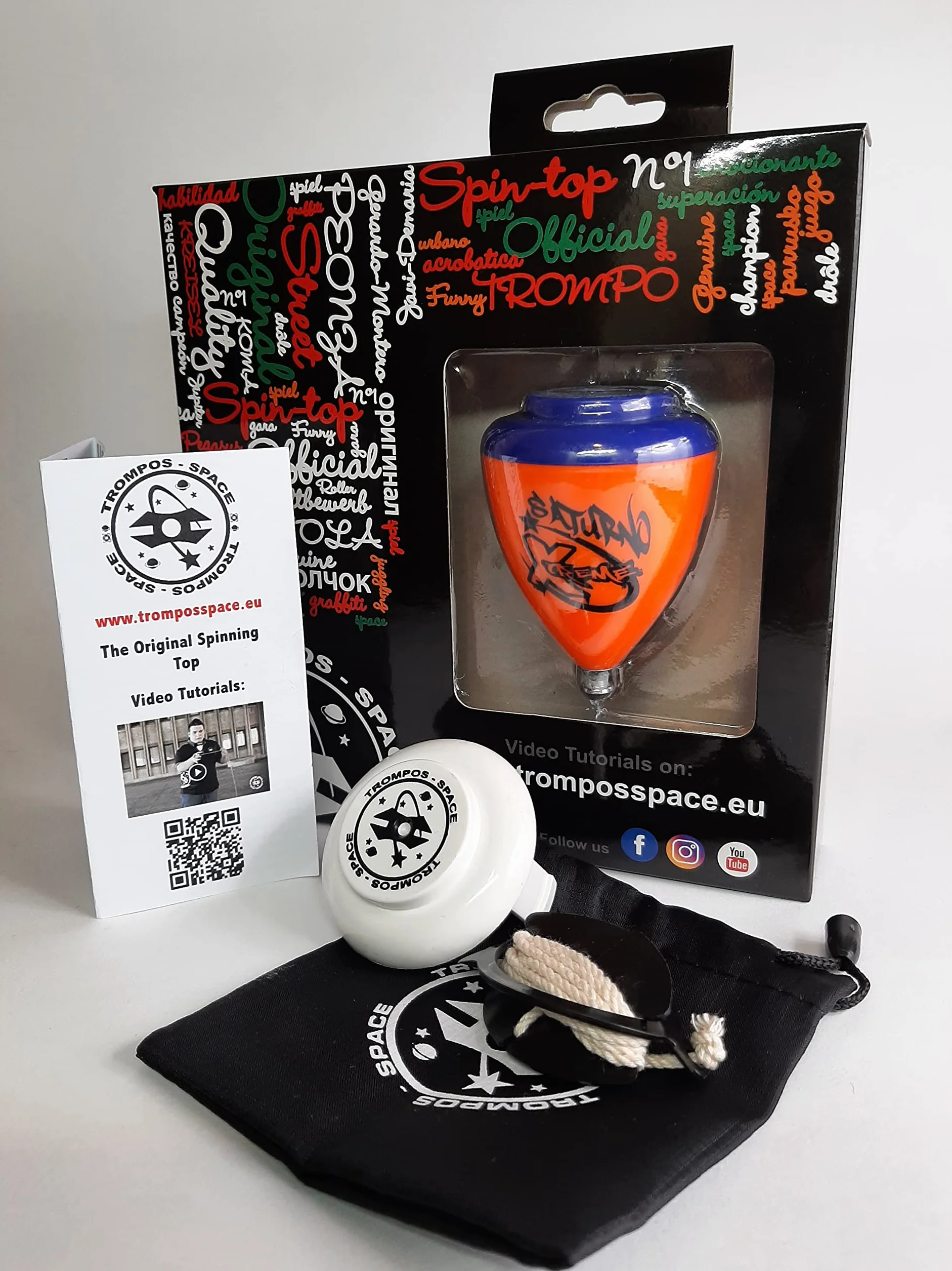 Trompo Saturno Xtreme Peonza Iniciación Punta Fija Acero Doble Grosor Pared Naranja