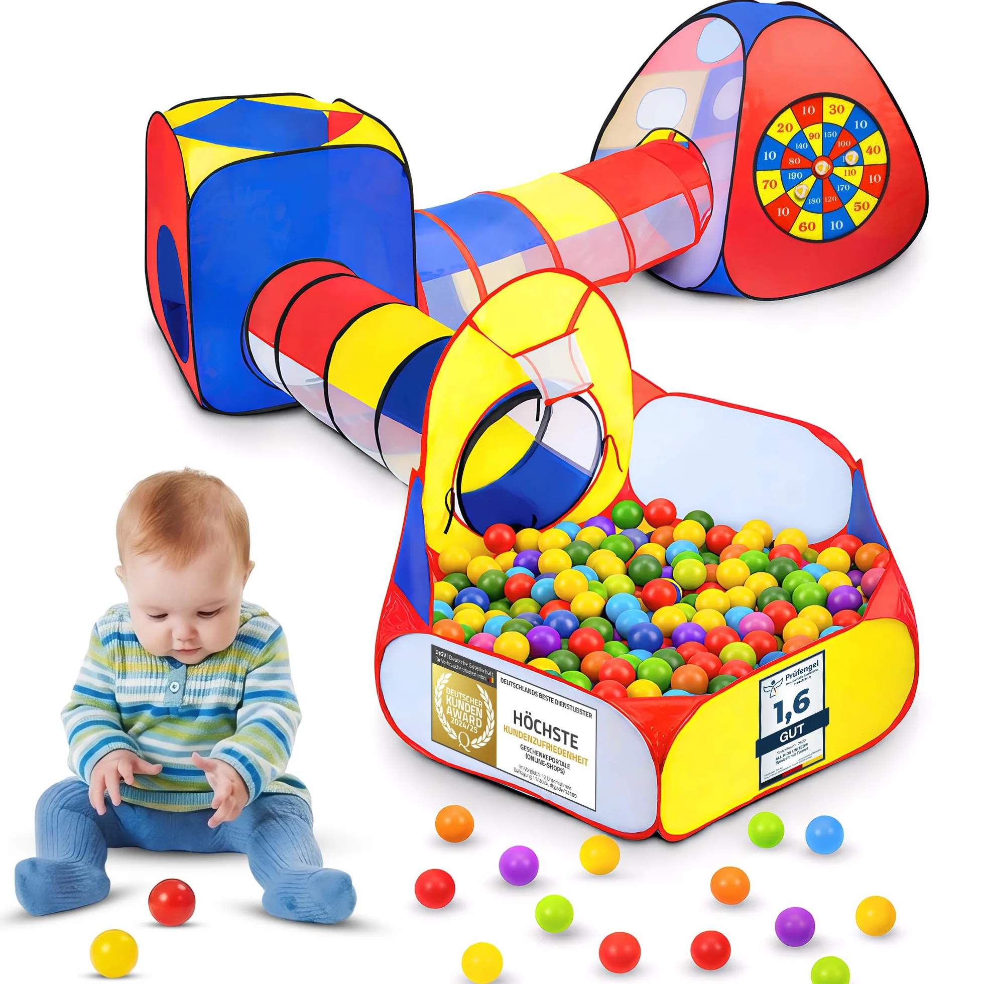 all Kids United® Tienda de campaña con túnel, Piscina de Bolas, túnel para Gatear y más (sin Bolas) XXL playland casa de Juegos Pop-up de 5 Piezas con Bolsa