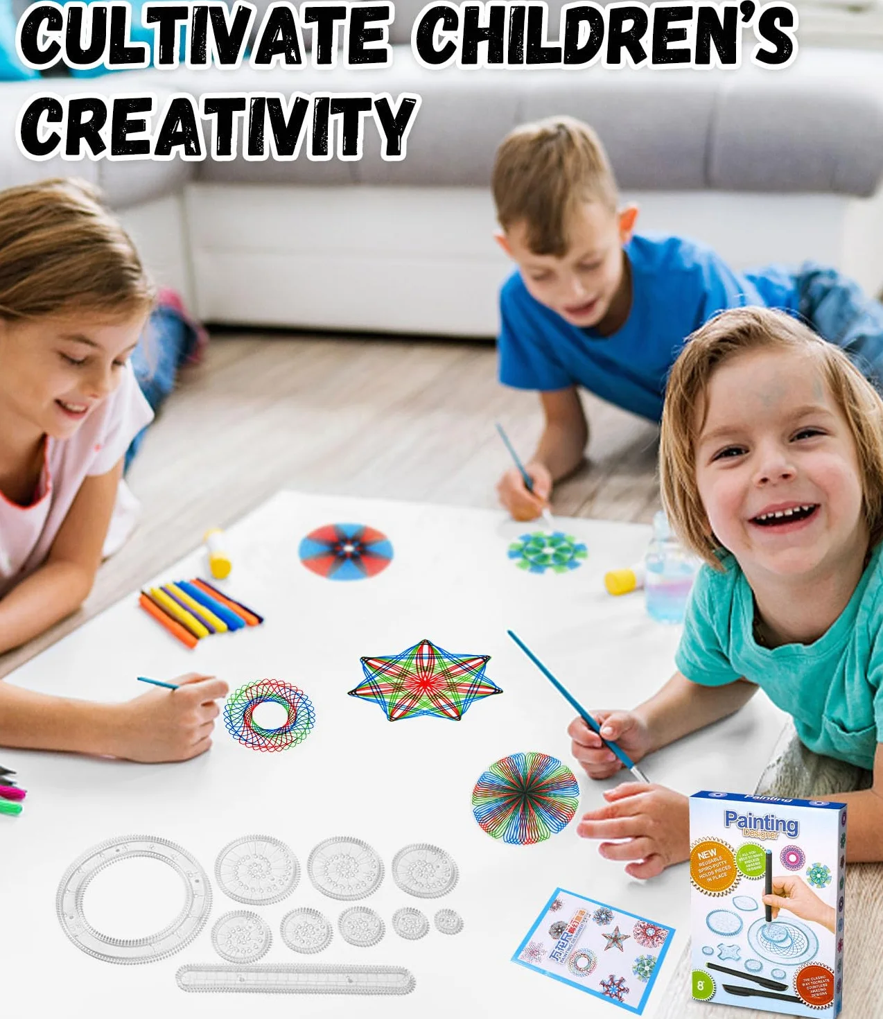 LEAZZLE Spirograph, Juego de Espiral, 28 Piezas Juego de Regla de Dibujo de Engranajes, Espirografo Niñosa, Juego Creativo de Mandalas,Spirograph Deluxe Set, Juegos para Pintar Niños y Adultos