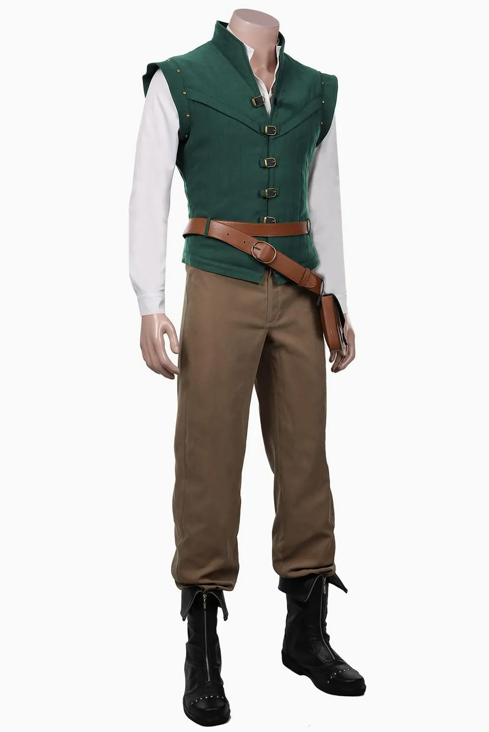 Flynn Disfraz de cosplay medieval príncipe camisa chaleco pantalones cinturón renacentista steampunk pirata traje retro cuello alto chaleco hombre Halloween carnaval disfraz