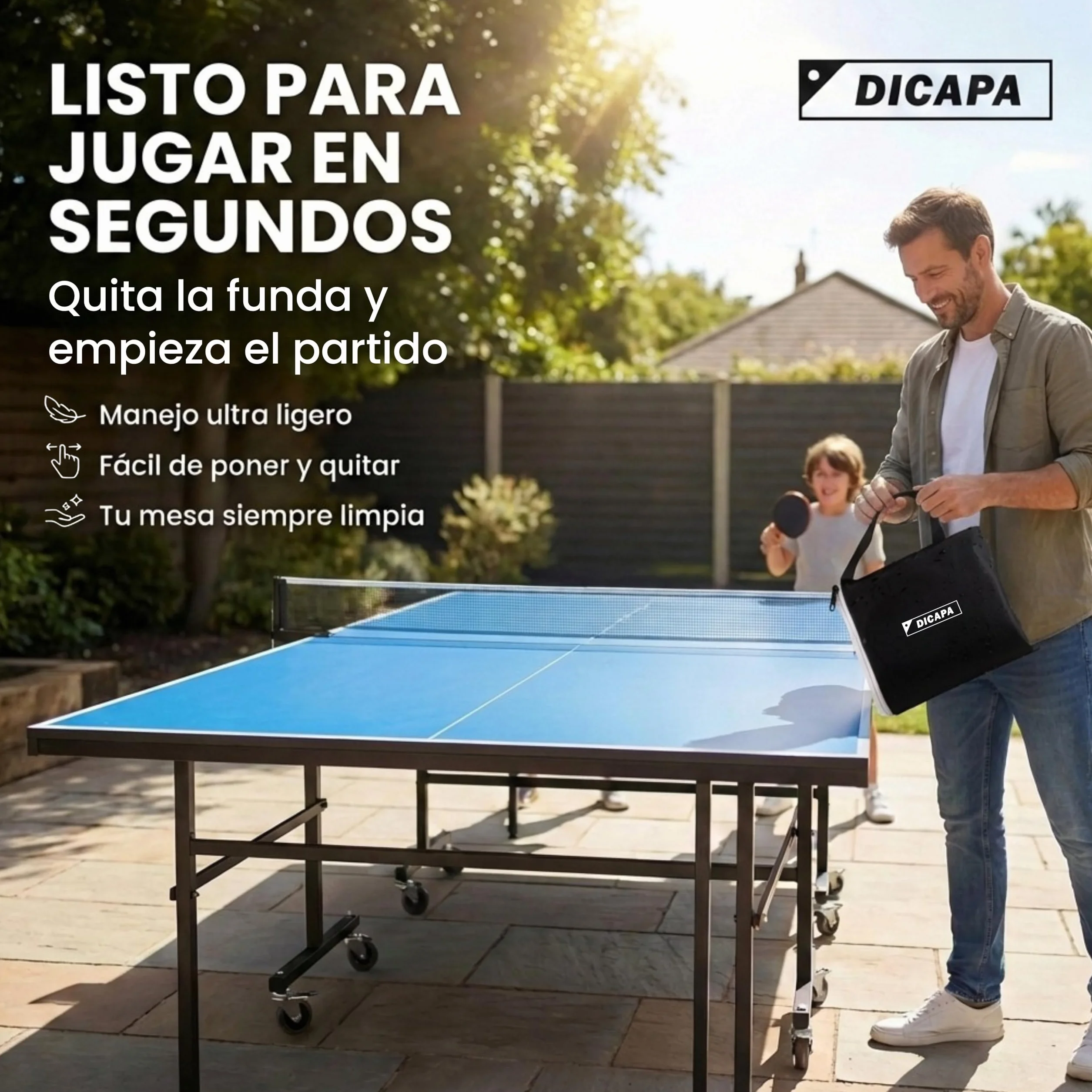 DICAPA Funda Mesa Ping Pong Exterior 165x70x165 cm Impermeable Resistente (Negro)