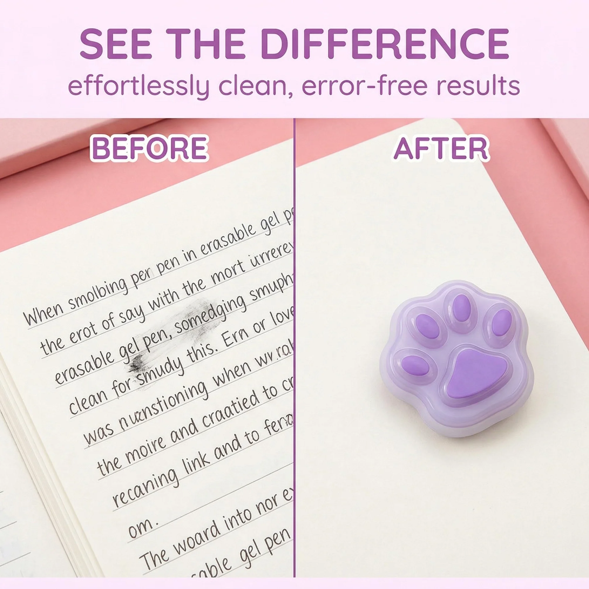 3 Piezas Gomas de Borrar con Forma de Patitas de Gato - Borrador para Bolígrafo de Gel y Borrador de Silicona para Tinta Térmica - Diseño Adorable para Material de Oficina