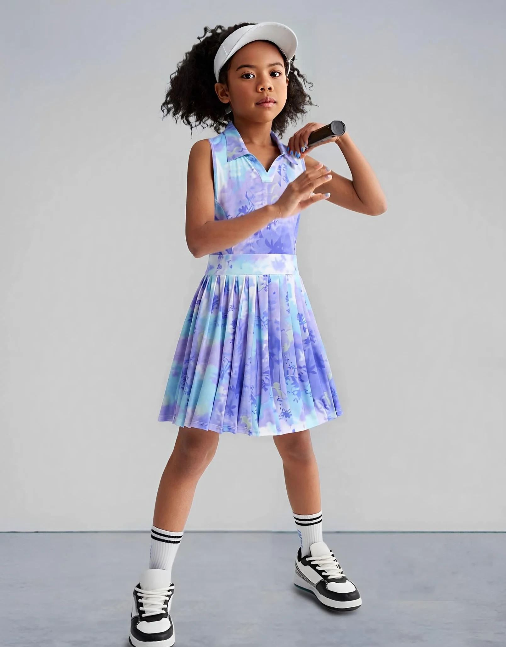 Vestido de tenis para niñas sin mangas cuello en V plisado golf 3-12 años