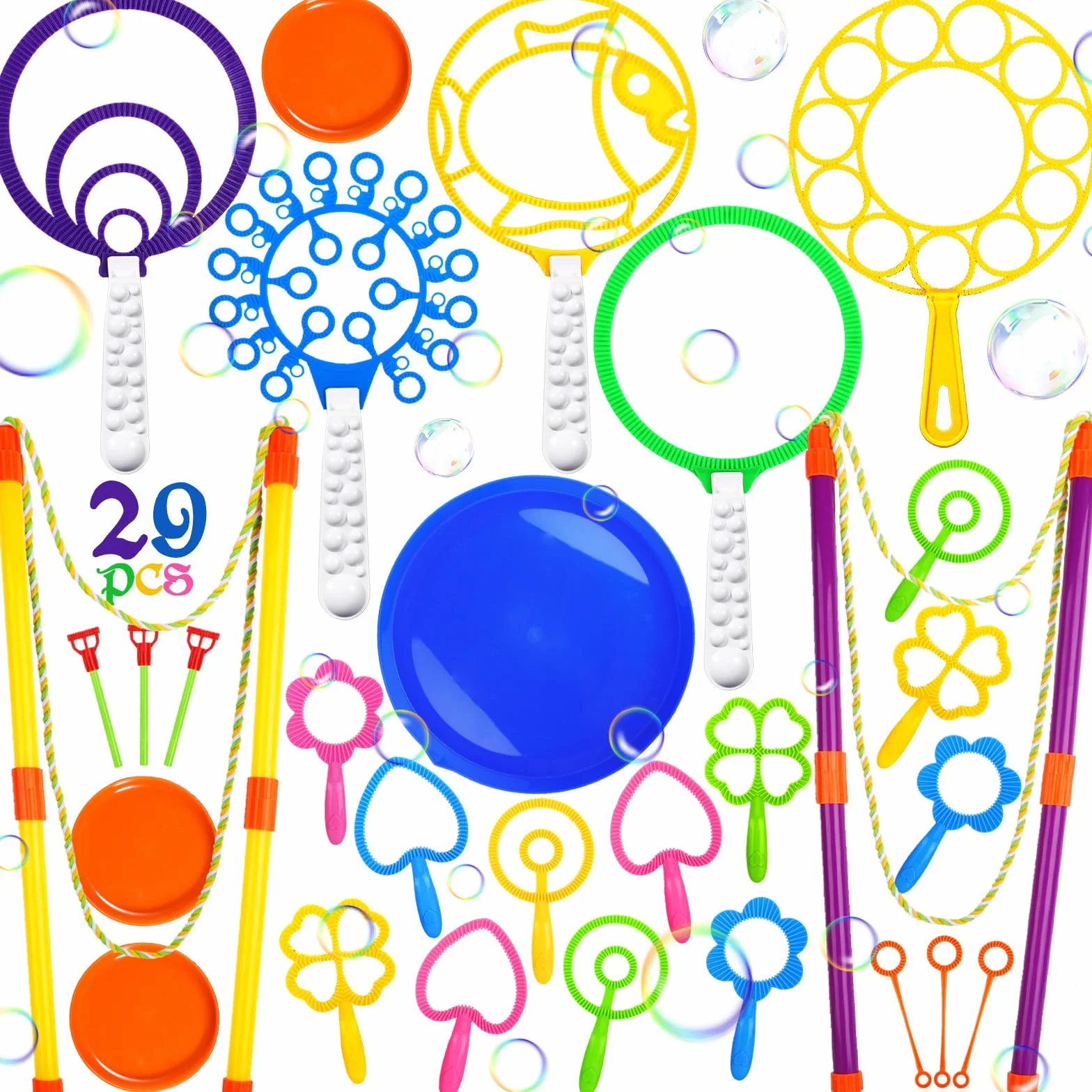 Purpledi 29 Piezas Kit de Varita de Burbujas, Gigante Varita de Burbujas, Juego de Pompas de Jabón para Niños, Maquina de Burbujas para Juegos al Aire Libre en Interiores y Fiestas de Cumpleaños