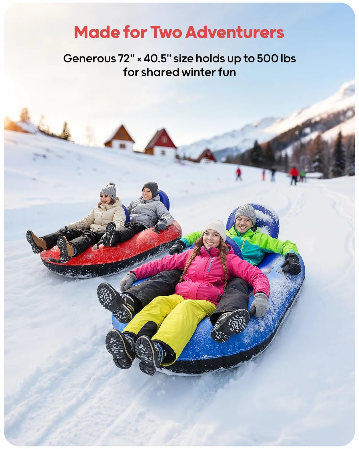 Tubo de nieve inflable para 2 personas con respaldos dobles y cuerda de remolque