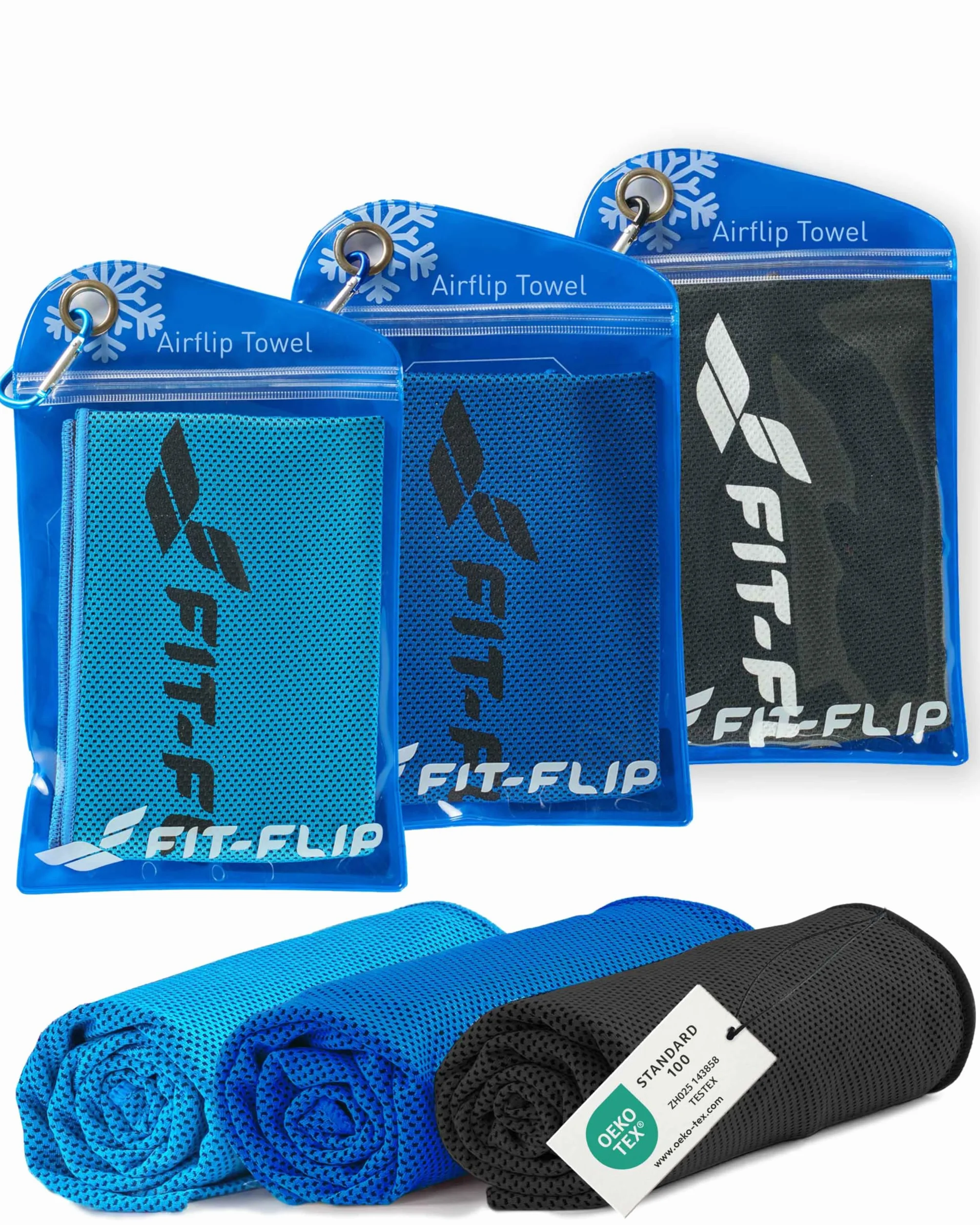 Fit-Flip Toalla fría Set de 3 Unidades – Airflip Cooling Towel para Senderismo, Tenis y Viajes - Toallas de enfriamiento de Microfibra
