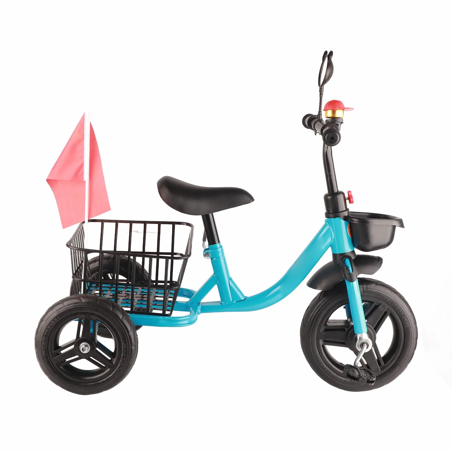 Triciclo para Niños con Cestas de Almacenamiento Delanteras y Traseras, Diseño Bonito y Cómodo para Niños de 2 a 6 Años, Material Metálico (Azul)