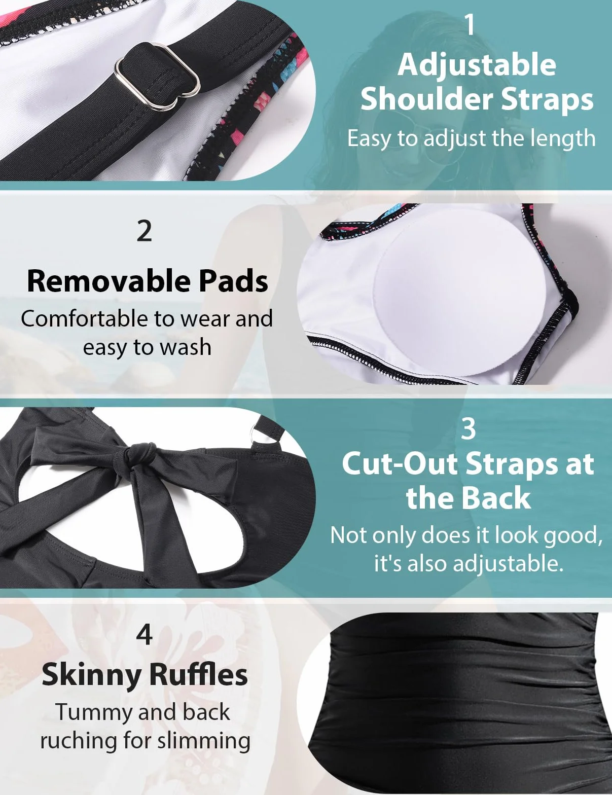 Tuopuda Monokini Bañador Push up Reductor Barriga V-Cuello Mujer Traje de Baño Una Pieza Natacion Surf Playa