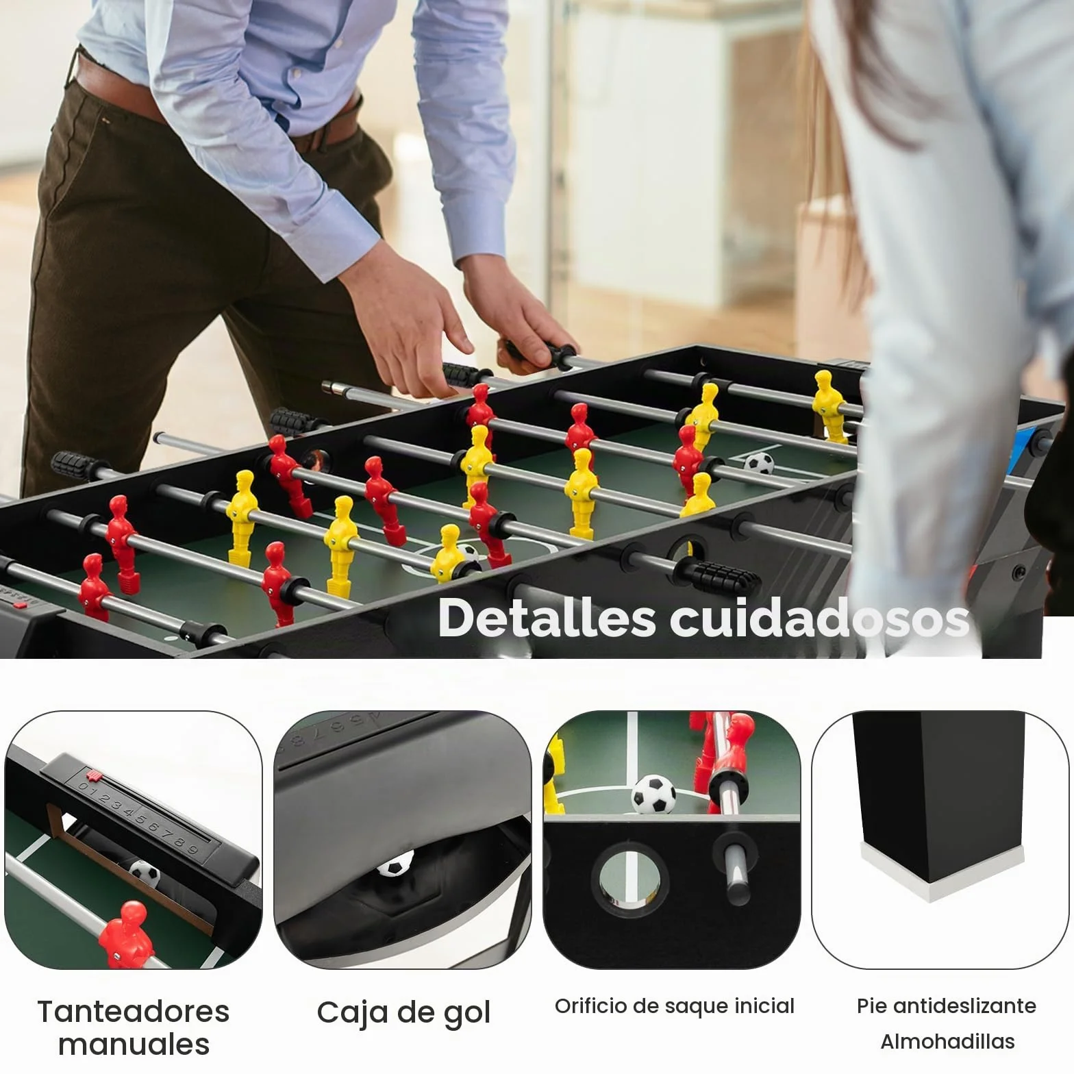 HOMASIS 4 en 1 Mesa Multijuego con Futbolín, Billar, Air Hockey y Ping Pong, Mesa de Juegos de Madera para Niños y Adultos, 125 x 97 x 83 cm, para Fiesta, Bar, Oficina