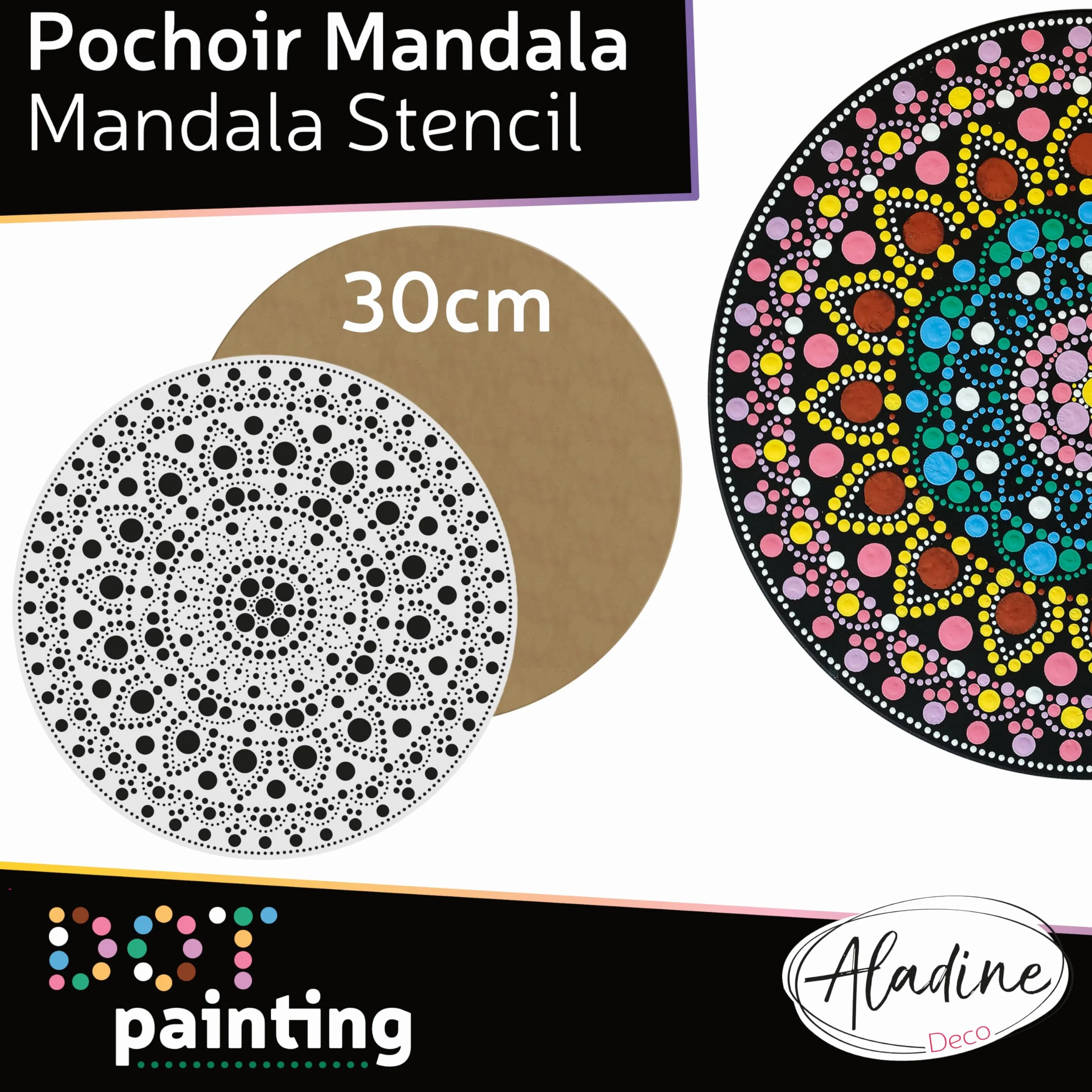 Aladine 85505 - Kit de mandala, 30 cm, diseño de mandala y soporte de madera