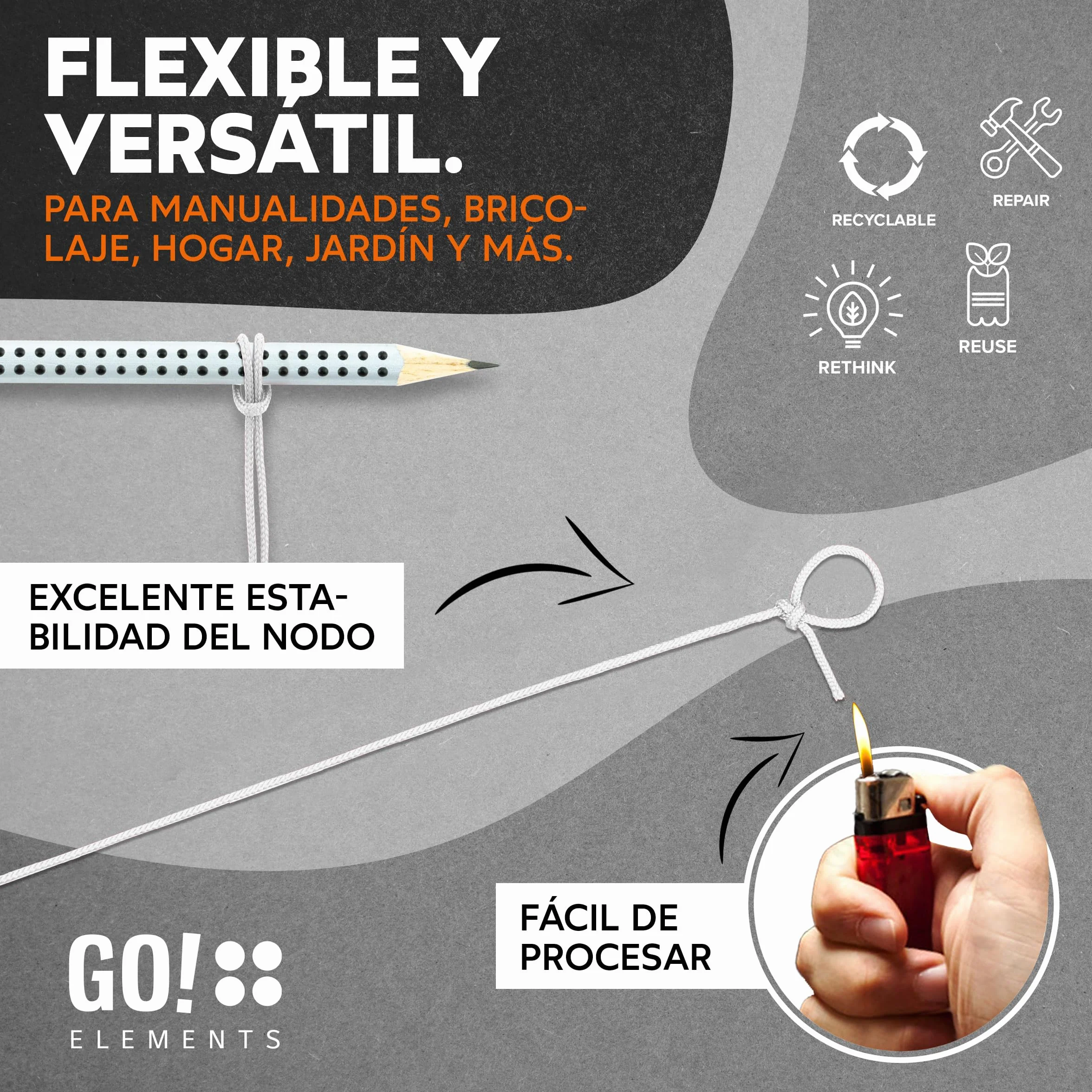 Cuerda de albañil GO!elements Nano Cord 0,75 mm 16 KG Nylon 100% Resistente a la rotura