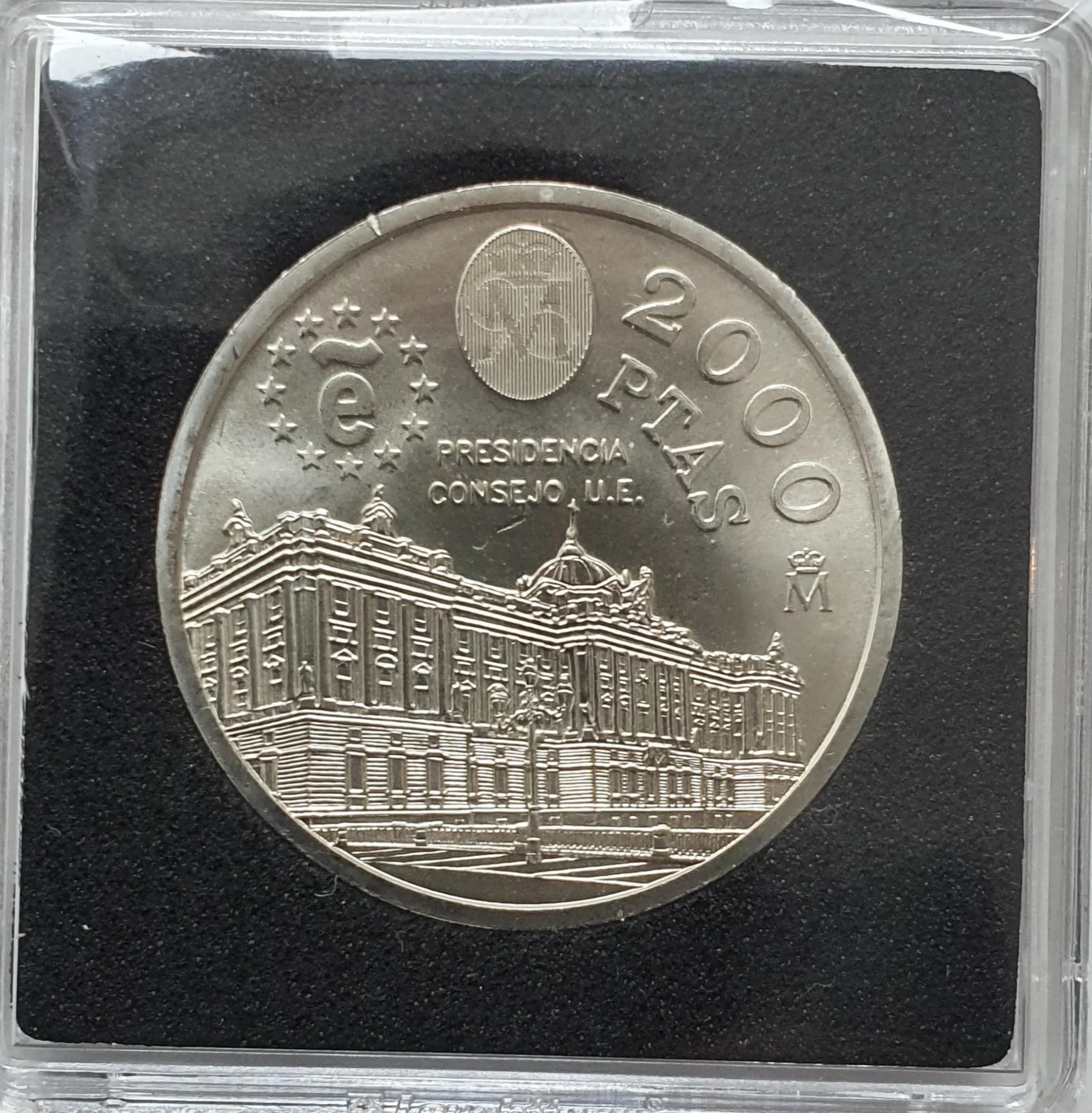 Genérico ESPAÑA Moneda Original 2000 PESETAS EN Plata 925 1995 PRESIDENCIA Consejo Europa Incluye Cápsula QUADRUM Apto para Mayores de 6 Años