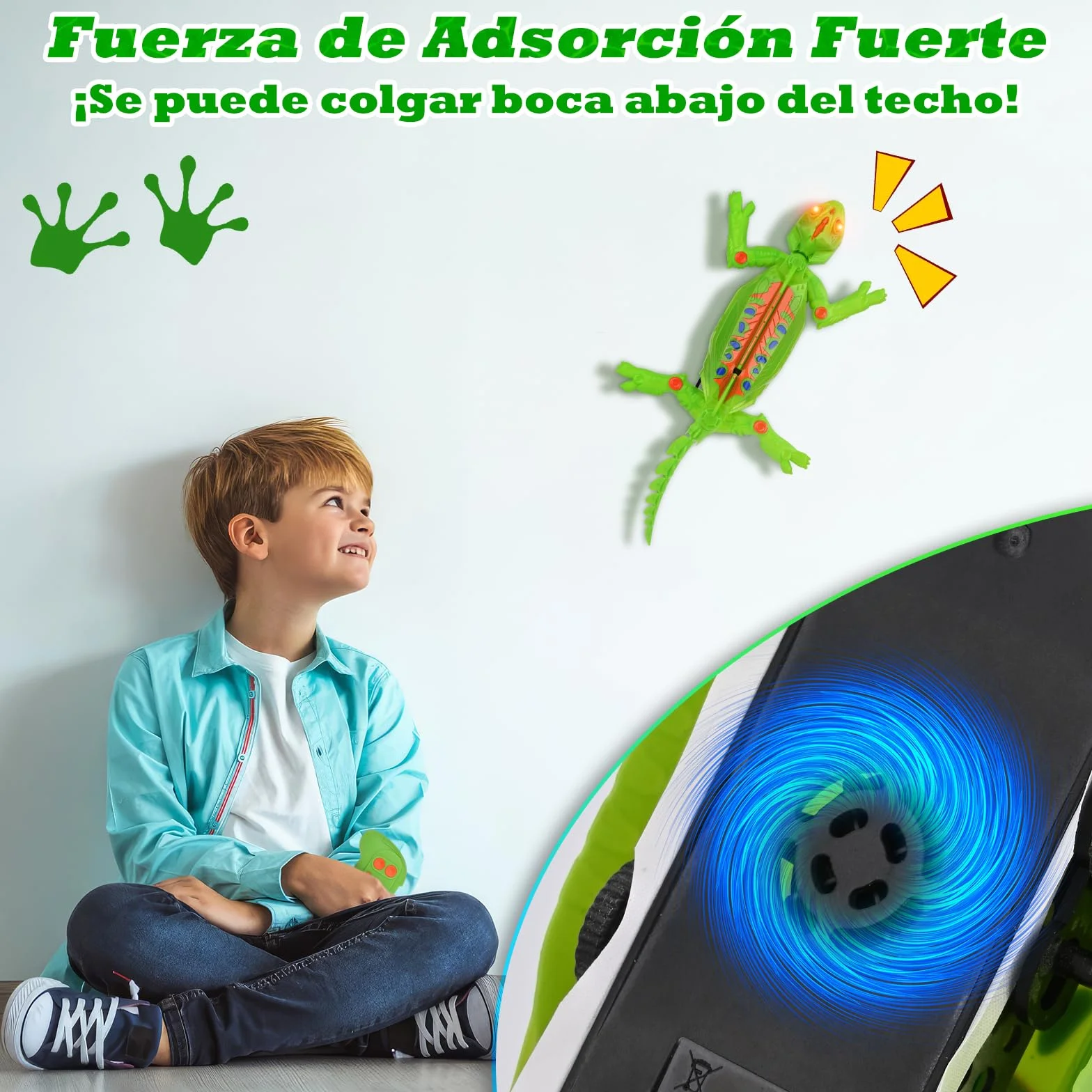 Wall Crawler Gecko, Lagarto Teledirigido para arrastrarse en Suelos y Paredes, con Ojos LED Brillantes, Fácil de controlar, Robot Control Remoto Recargable, Juguetes Niños 4 Años (Lagarto)