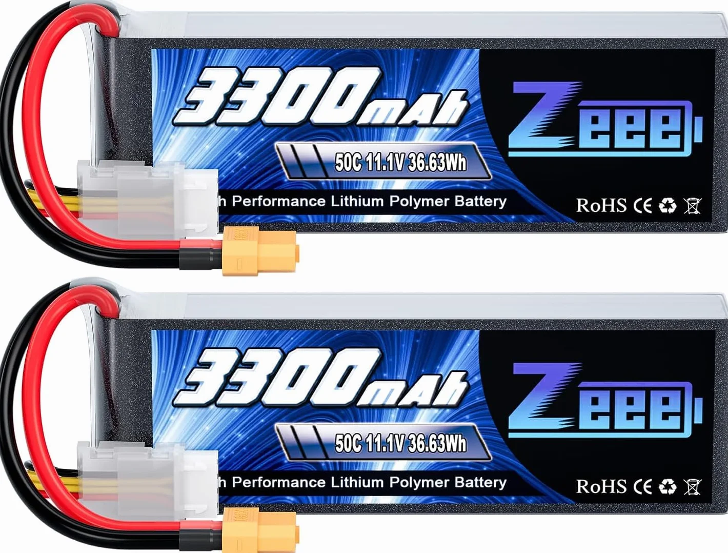 Zeee 3S Lipo 3300mAh 11,1V 50C Batería RC con Conector XT60 para Coche RC, avión RC, helicóptero RC, pasatiempo RC (2 Piezas)