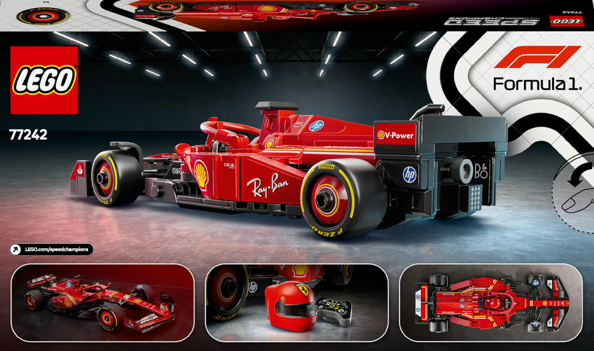LEGO Speed Champions Coche de Carreras Ferrari SF-24 F1 de Juguete - Maqueta de Vehículo Rojo de Fórmula 1 y Minifigura de Piloto para Coleccionar - Regalo para Niños y Niñas de 10+ Años 77242