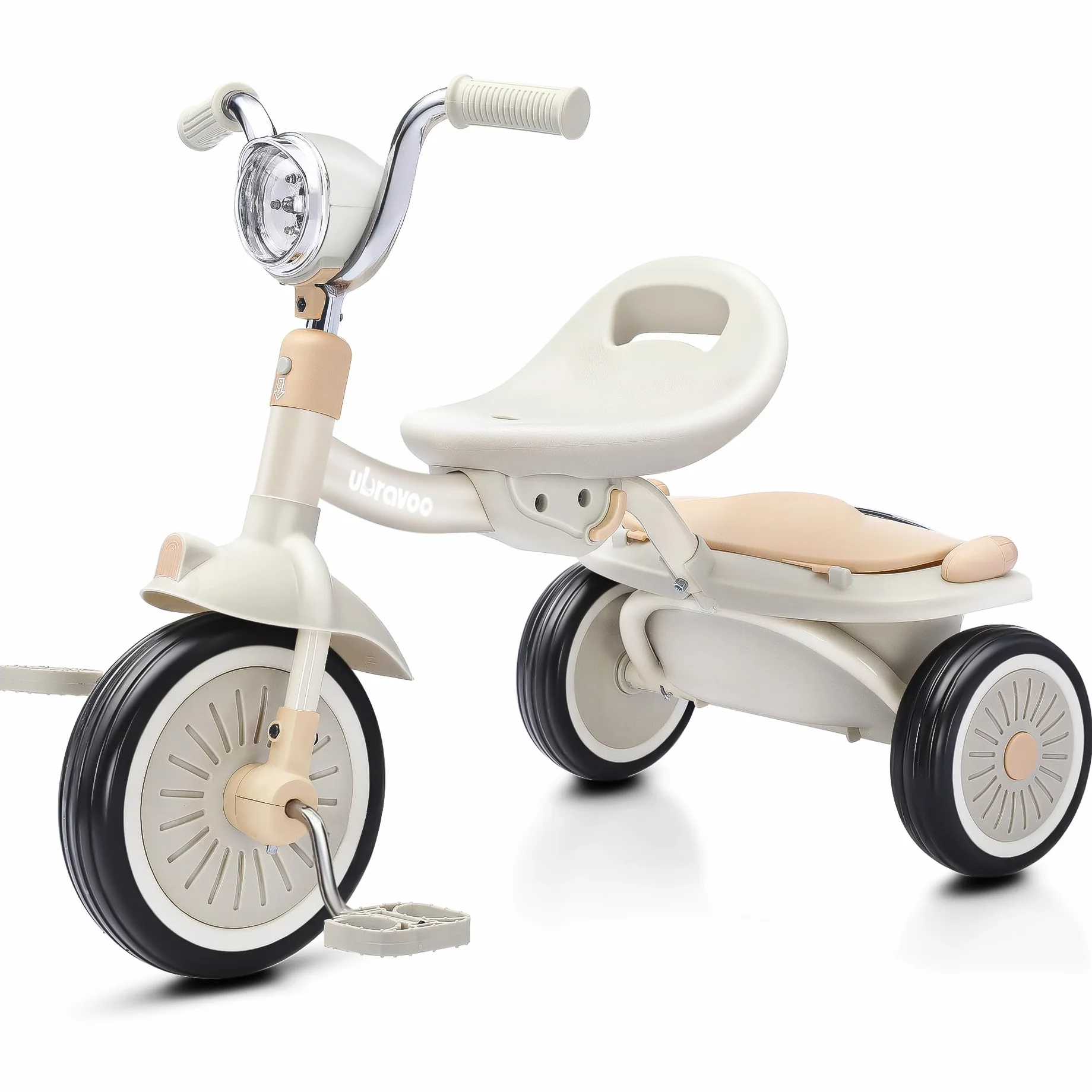UBRAVOO Bebés Triciclo Plegable, con Pedales, Luces Geniales, Ruedas Duraderas y Asiento Cómodo, Triciclo para Niñas y Niños de 1 a 5 Años (Blanco)