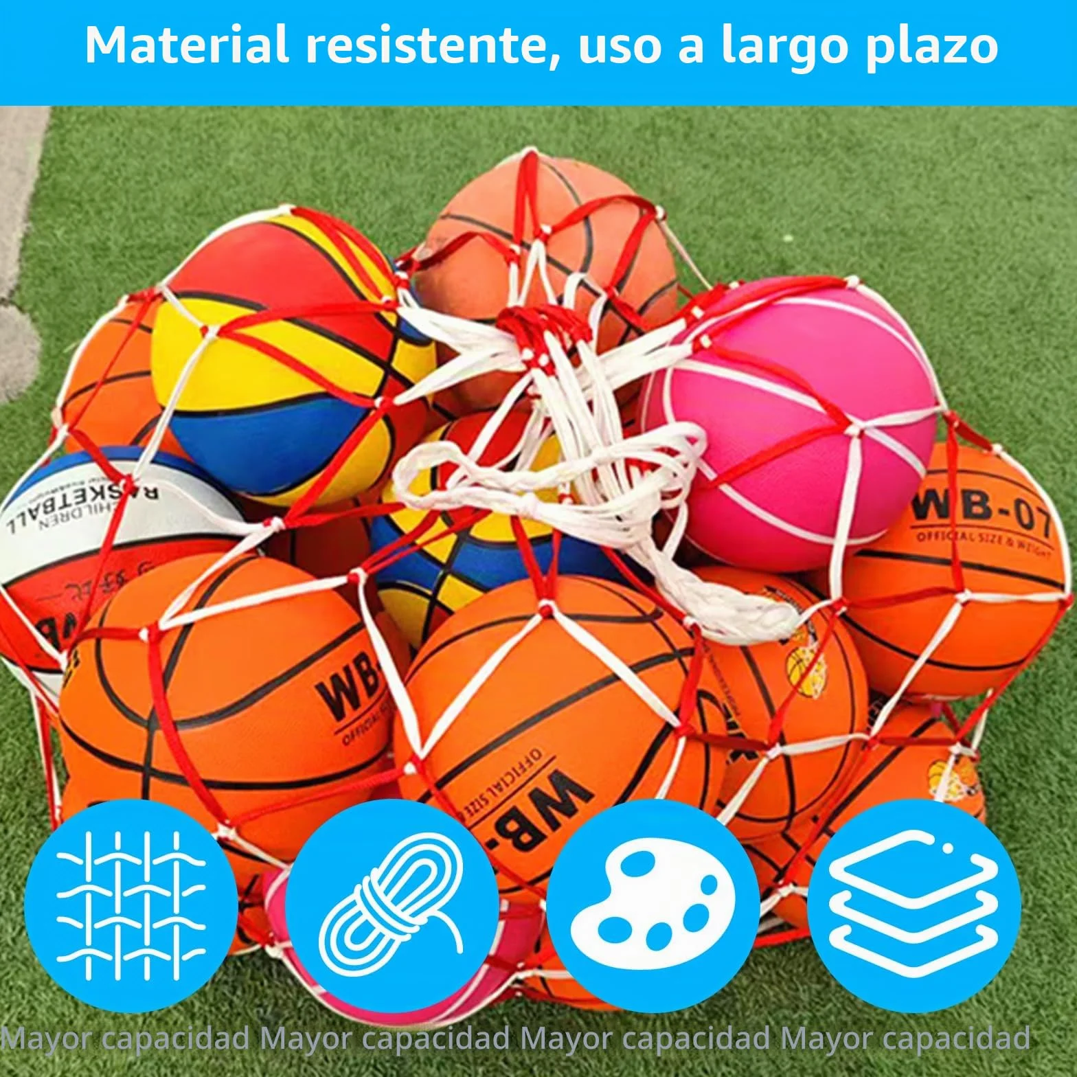 Bolsa de red de nylon para baloncesto y fútbol, portátil multiusos
